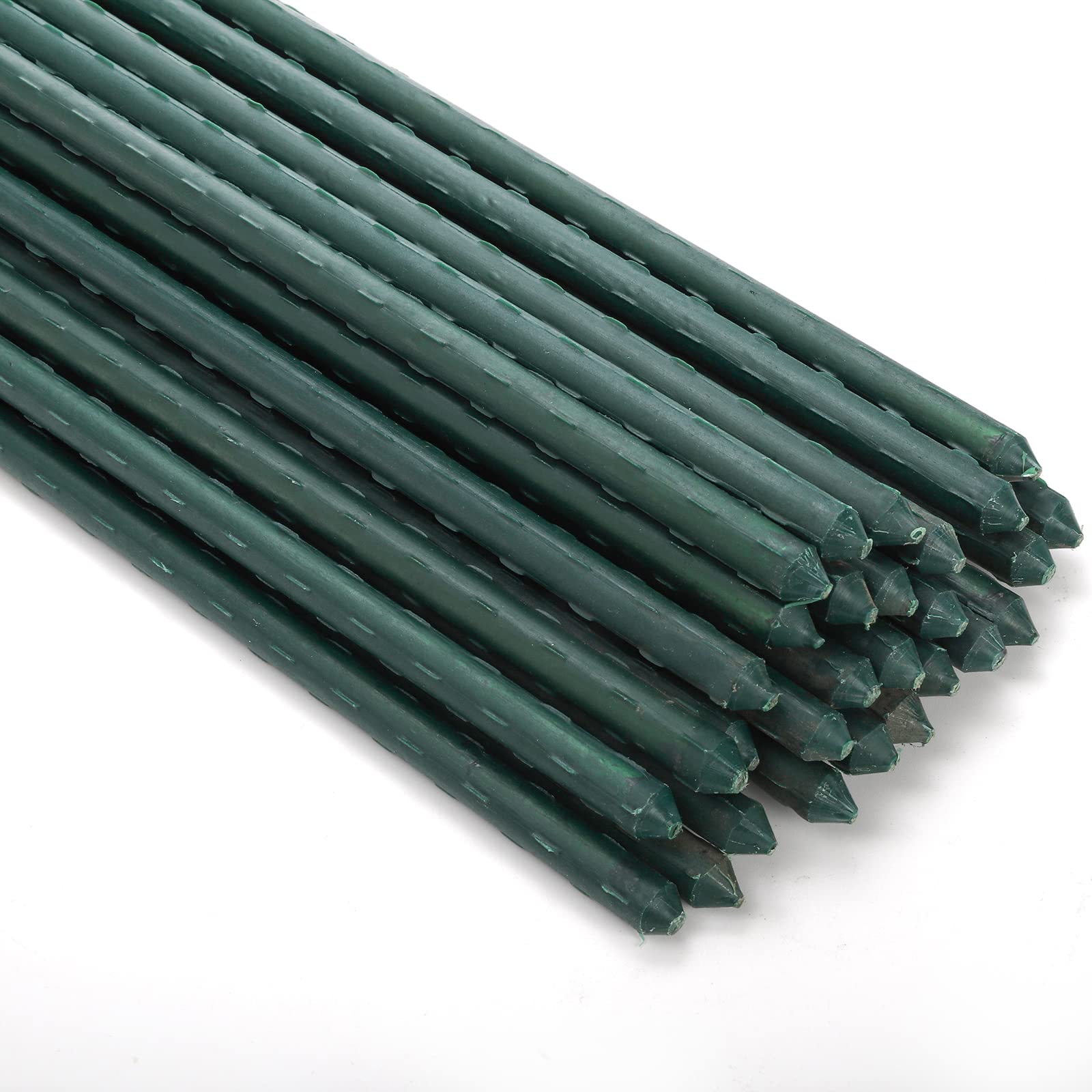 Frcctre 30 Pack 4 Ft Garden Stakes, 48 Inch Sturdy Green Plant Sticks, Plastic Coated Metal Tomato Stakes Support Plant Climbing Support for Tomatoes, Cucumber, Fences, Beans, Potted Plants