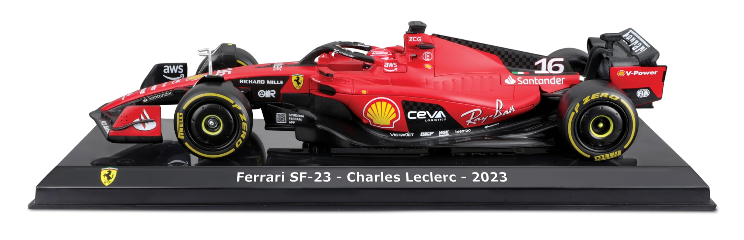 Bburago Formel 1 KIT Ferrari SF23 (2023): Modellauto Bausatz im Maßstab 1:24, 45-teilig, von Fahrer #16 Charles Leclerc, Window Box, 27cm, schwarz-rot (18-26851)