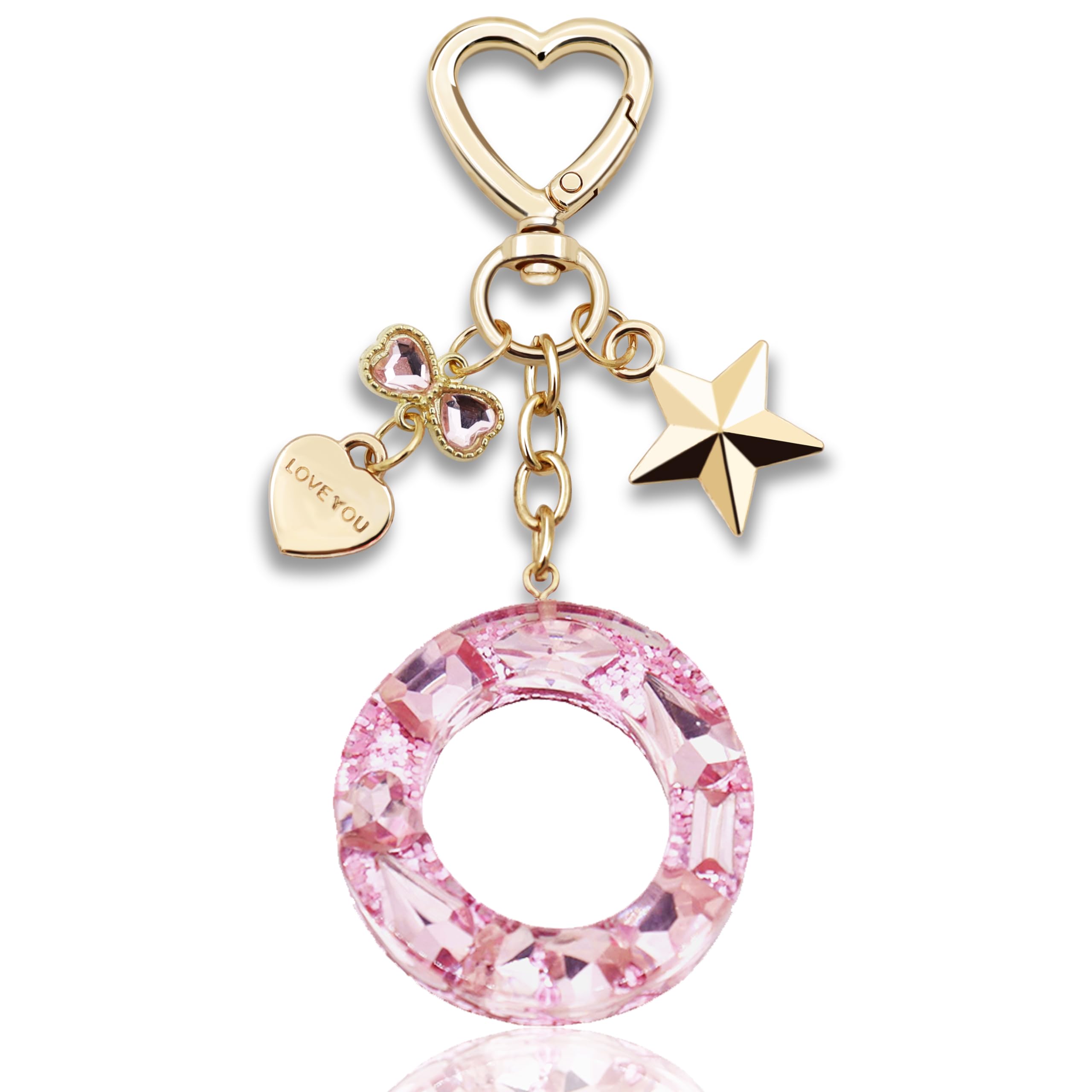 Glitter Initial Letter Keychain Gift for Women Cute Pink Resin Keychains for Bag