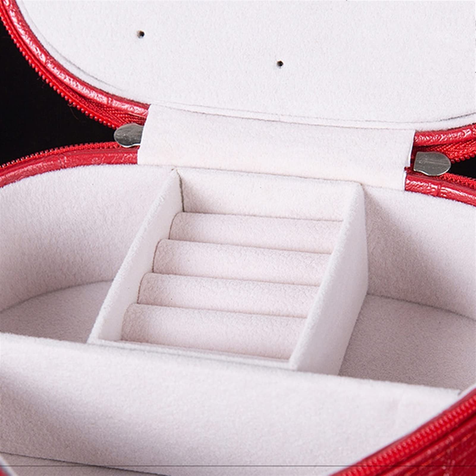 Schmuckschatulle in Herzform, Schmuck-Organizer aus PU-Leder, mit Spiegel, Reise-Schmucketui, Geschenk für Frauen (rot)