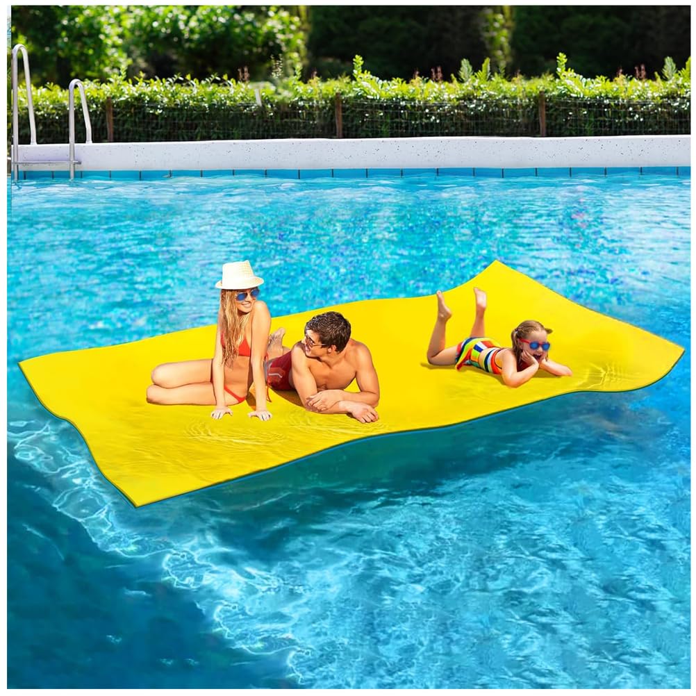 Tappetino Galleggiante Acquatico,Materassino Galleggiante Resistente agli Strappi,per Mare Lago Piscina,Nessuna necessità di Gonfiaggio, Design Pieghevole,Giallo,5.5m x 1.8m x 3.3cm