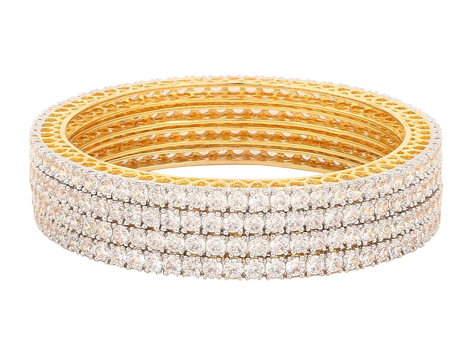 Ratnavali Jewels American Diamond Gold Plated Traditional Bangle CZ Bangle Set White Diamond Bangles Set for Women/Girls 2.4 (Pack of 4) (B073RD5HDQ) Amazon Price History, Amazon Price Tracker