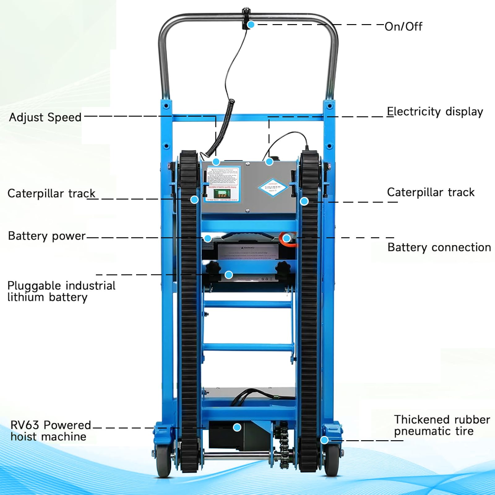 Carrello Montascale Elettrico da 1200 W 500 kg di Carico Carrello Saliscale Elettrico per Sacchi con Maniglia Telescopica Scale e Discese per Trasportare Oggetti Grandi