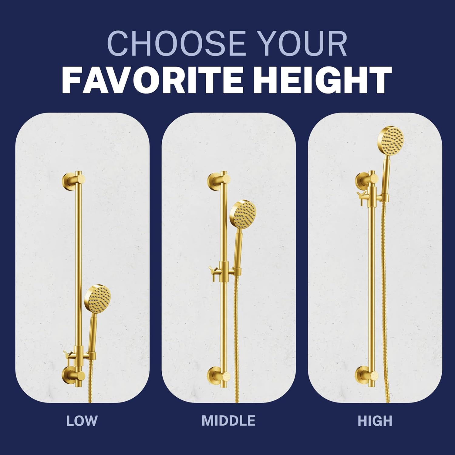 HammerHead Showers® Solid Metal 27.5 Inch Shower Slide Bar Set and Handheld Shower Head with Hose — BRUSHED GOLD — 1.75 GPM Low Flow Spray Wand — Easily Adjust Height & Angle of Handshower