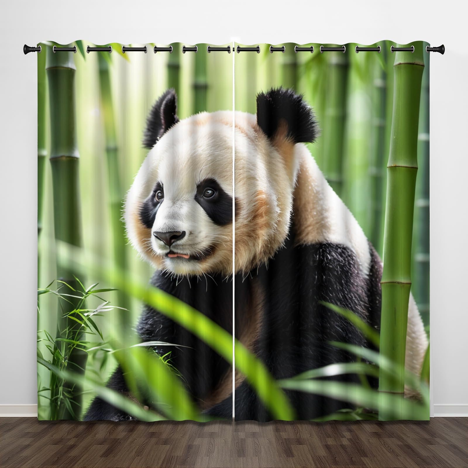 Rideaux Intérieurs Panda Forêt Bambous L70 x H160 CM 2 Panneaux Draperies Animal Occultant D'effet Thermique avec Oeillets Rideau pour Chambre à Coucher Cuisine Salon Salle Bain