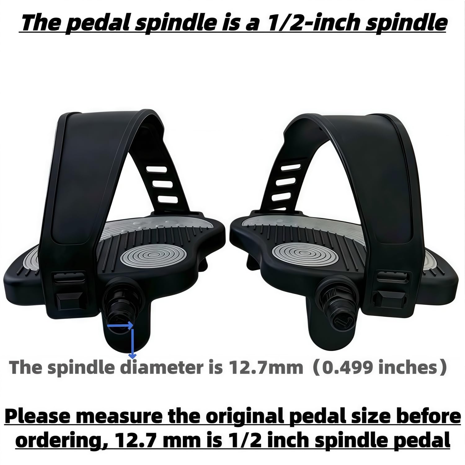 YBEKI Pro-Grade Exercise Bike Pedals with Adjustable Straps - 9/16