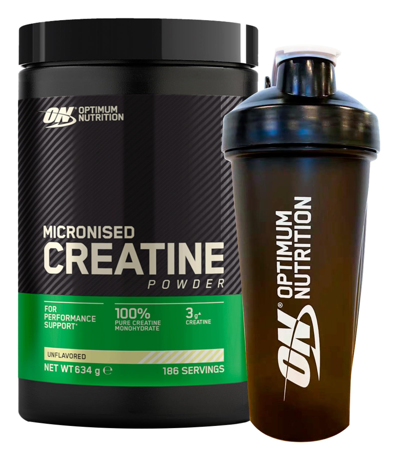 Optimum Nutrition Micronised Creatine Creatina Monoidrato in Polvere 634g 186 Porzioni Non Aromatizzato 100% Creatina Pura + SHAKER IN PLASTICA