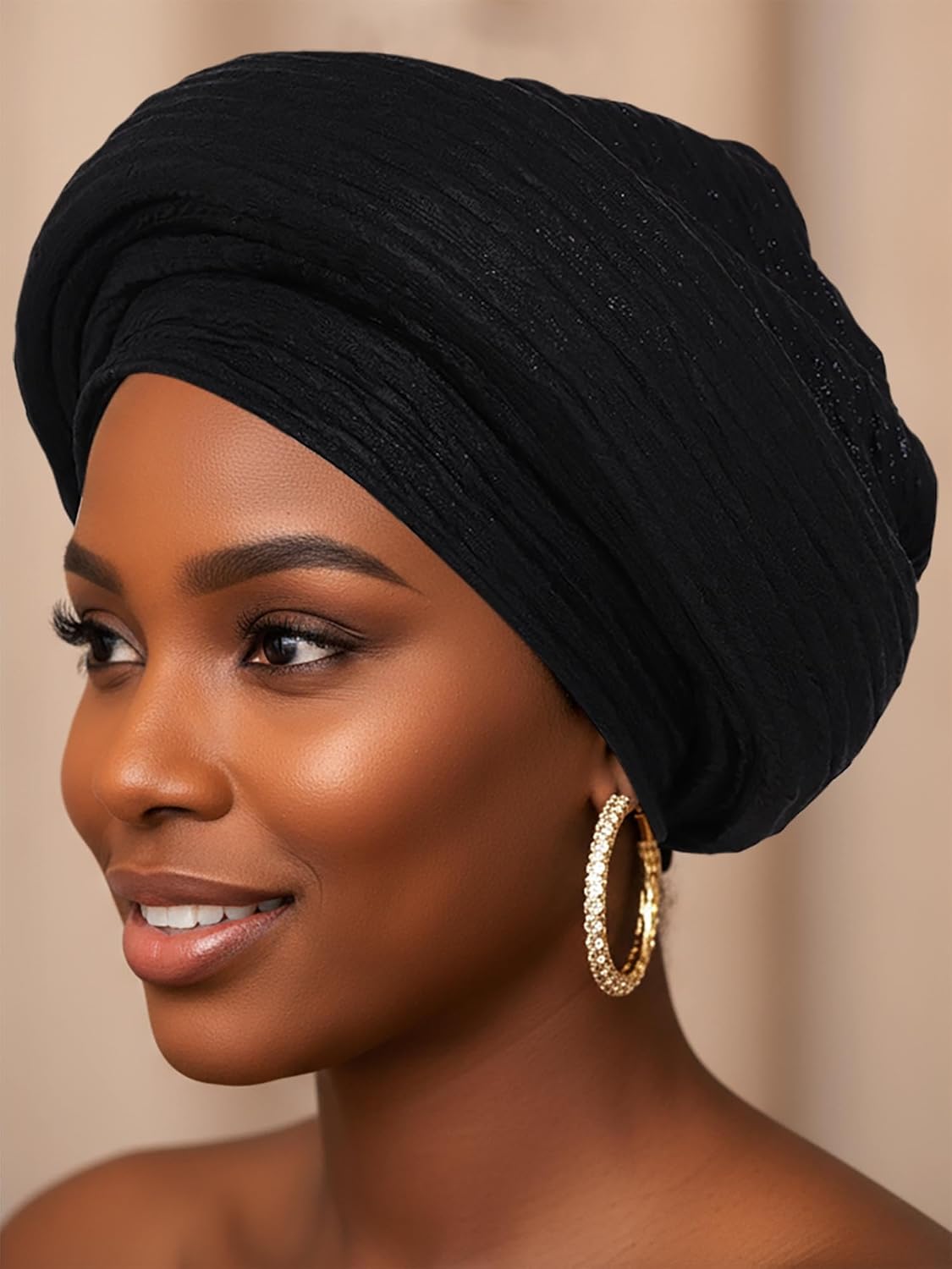 Woeoe Pre-Tied African Hats Gold Auto Gele African Head Wraps Church Turban for Women - Image 7