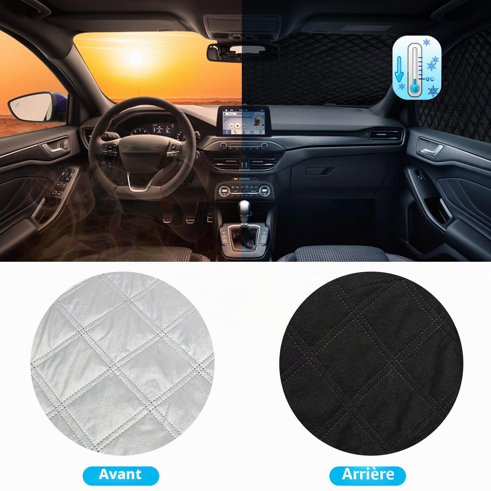 Couverture Pare-Brise pour VW T7, Housse de Protection Avant Pare-Brise, Pare-Soleil Anti-UV Imperméable Anti-Poussière Protection Pluie Gelée Hiver Été