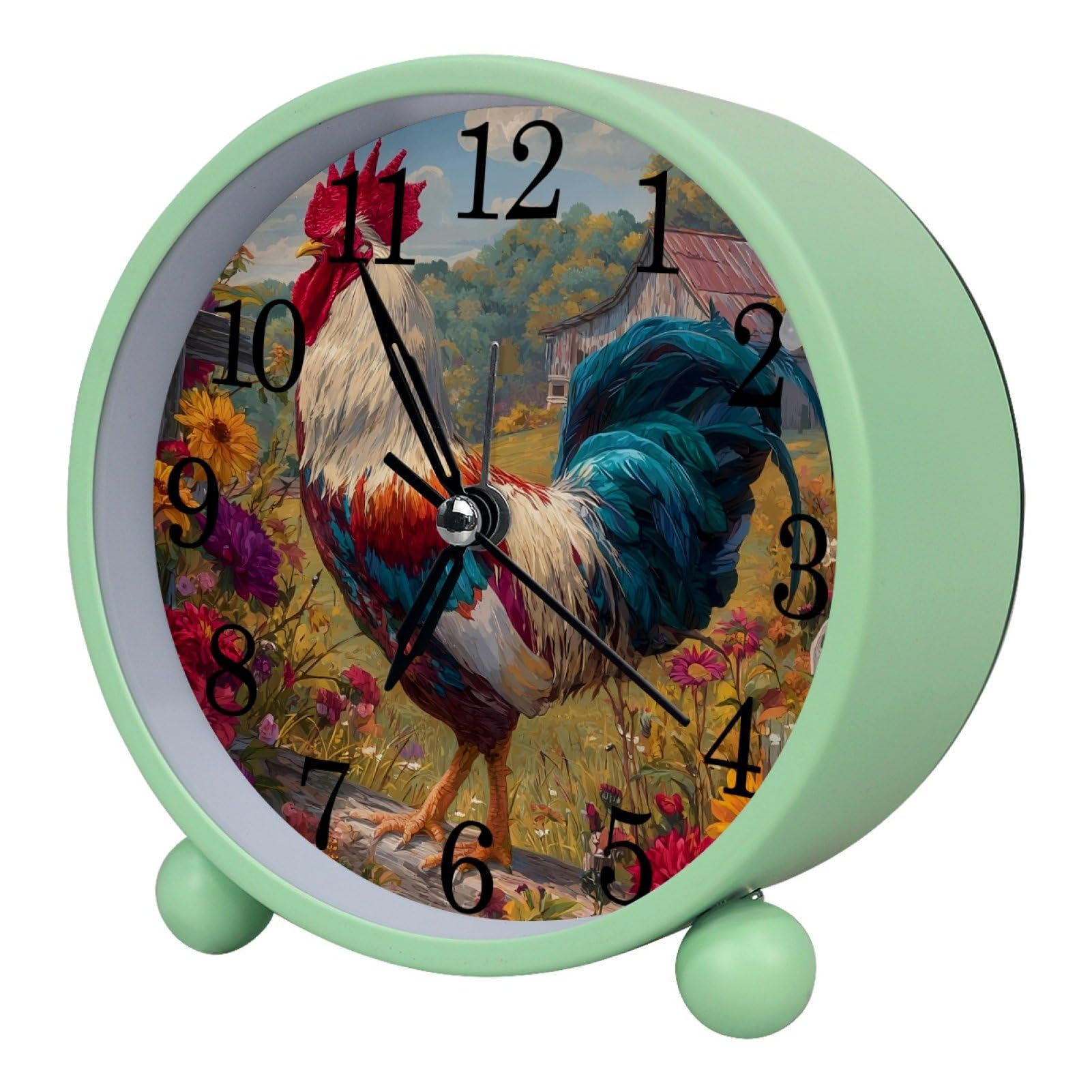 etoenbrc 10.9" Alarm Clock for Kids,Small Battery Operated Clock, Slient Plastic Table Clock for Living Room Decor,Bedroom,Office, Rooster Pattern