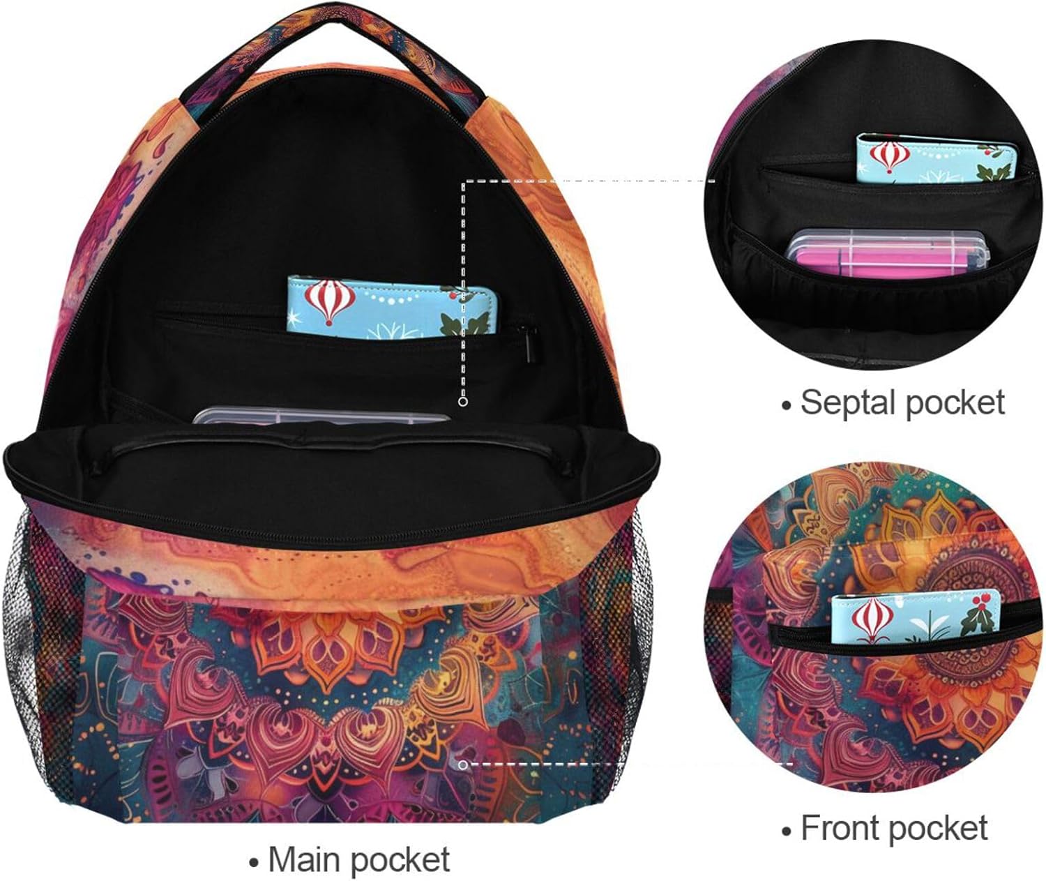 Bohemian Mandala Flower Laptop Backpack for Women Men, Personalized College Bookbag Travel Bag Casual Daypack back packs - Image 3