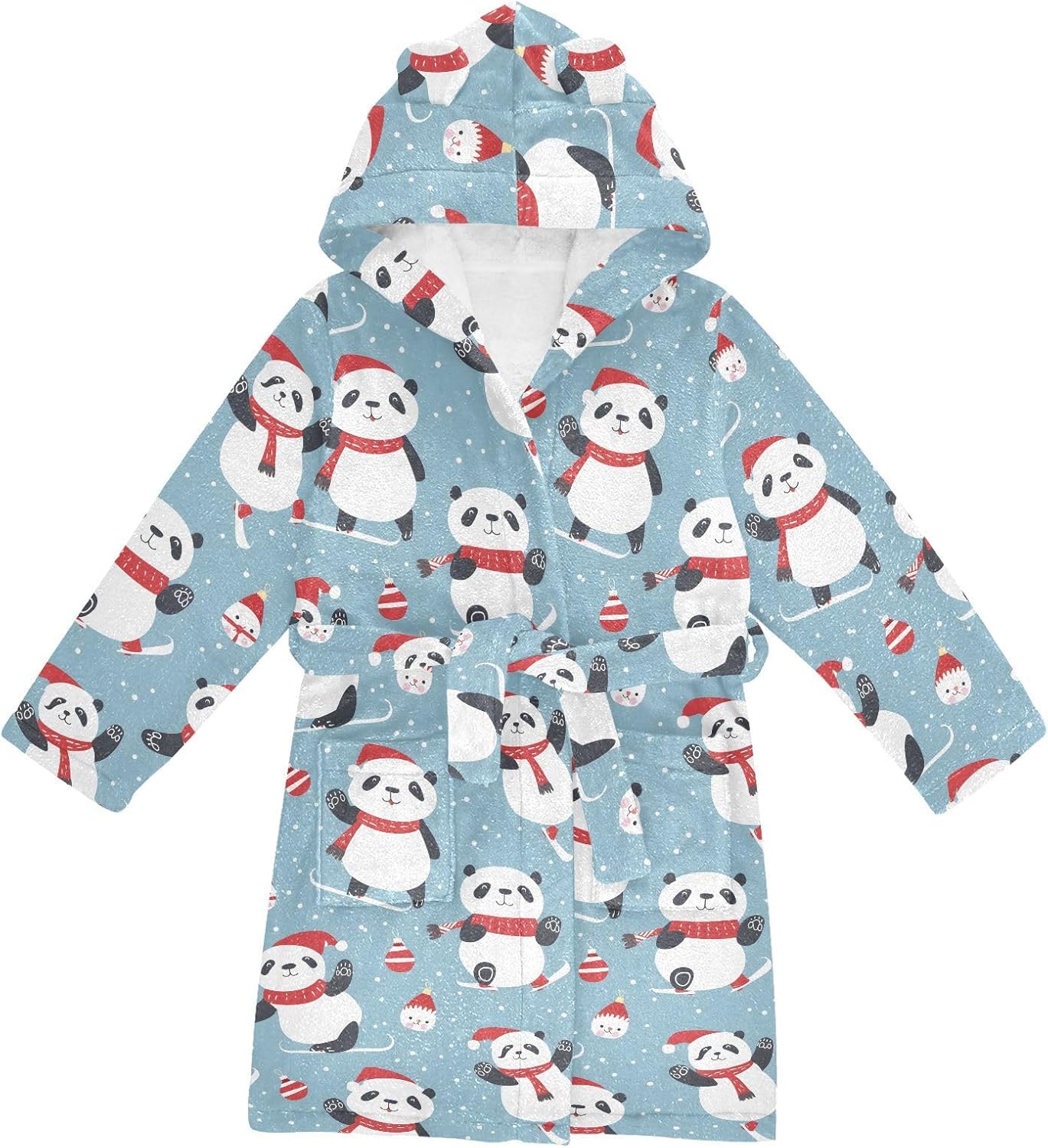 senya Panda Skiing D Toddler Hooded Bathrobe Kids Soft Plush Bath Towel Robes for Boys Girls 2-12 Years