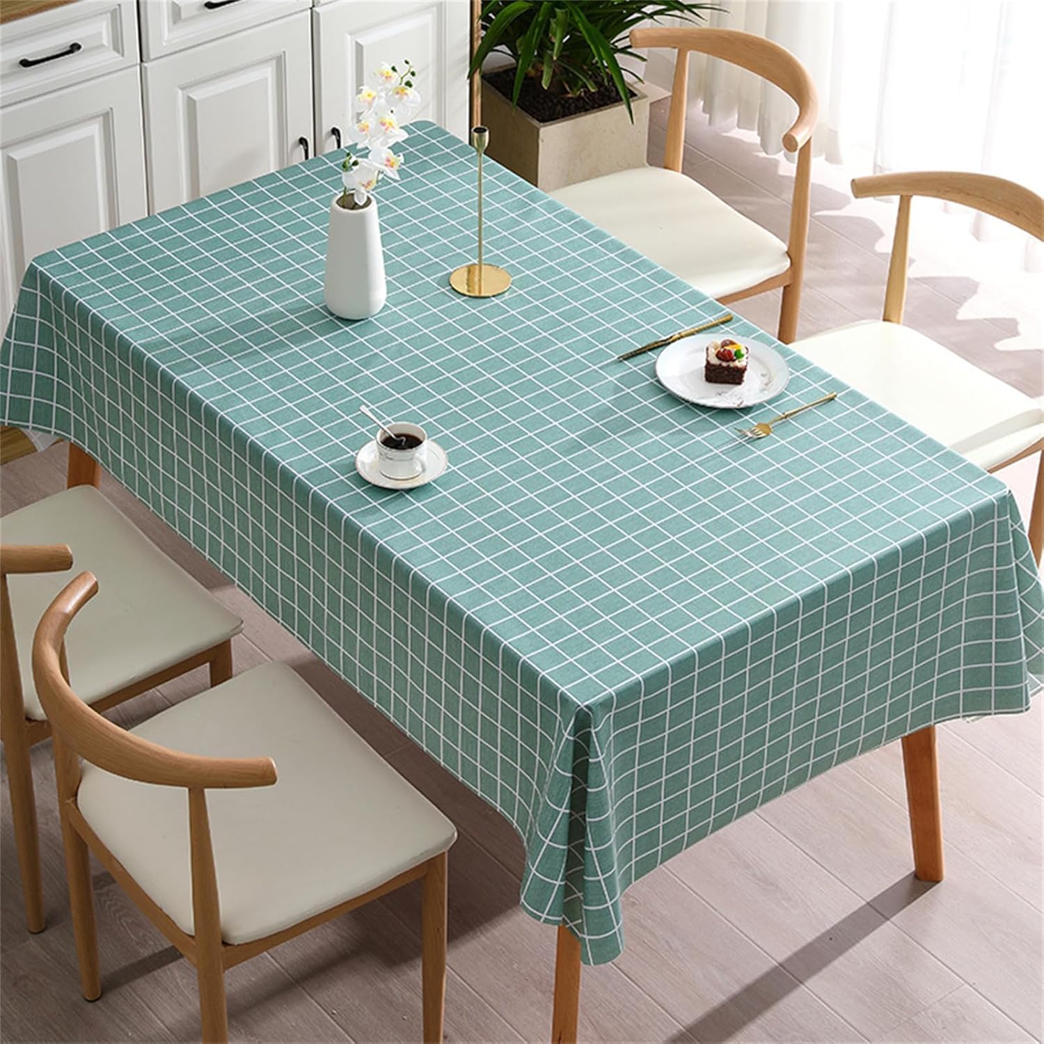KIJyfgTR Checked Rectangular Tablecloth Ideal For Outdoor Gardens And Festive Parties(Teal,140x180cm)