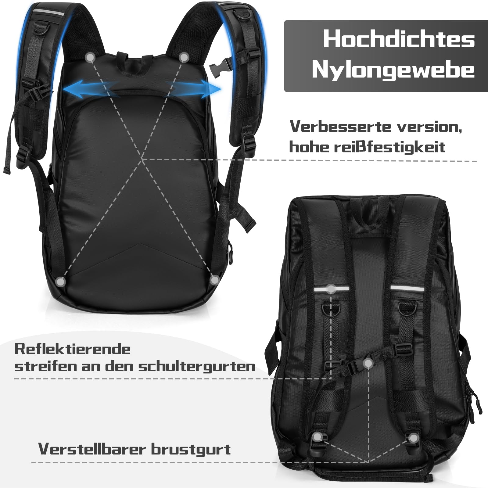 OUUTMEE Helmrucksack für Motorrad, Radfahren, wasserdicht, reflektierend, Helmtasche für Herren, große Kapazität, Schwarz