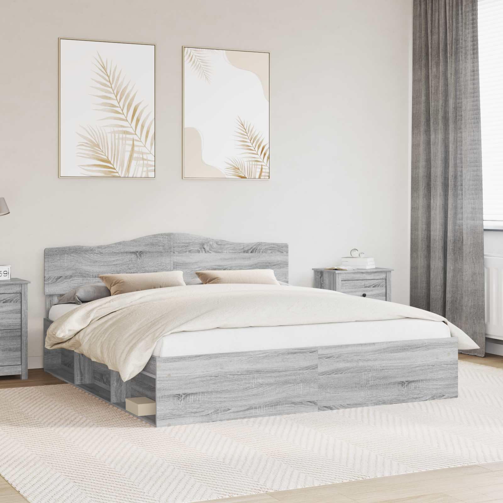 Telaio per letto Sonoma grigio in legno di pino massiccio con rete a doghe, 180 x 200 cm, letto super king size, per camera da letto e camera degli ospiti, stabile struttura con testiera