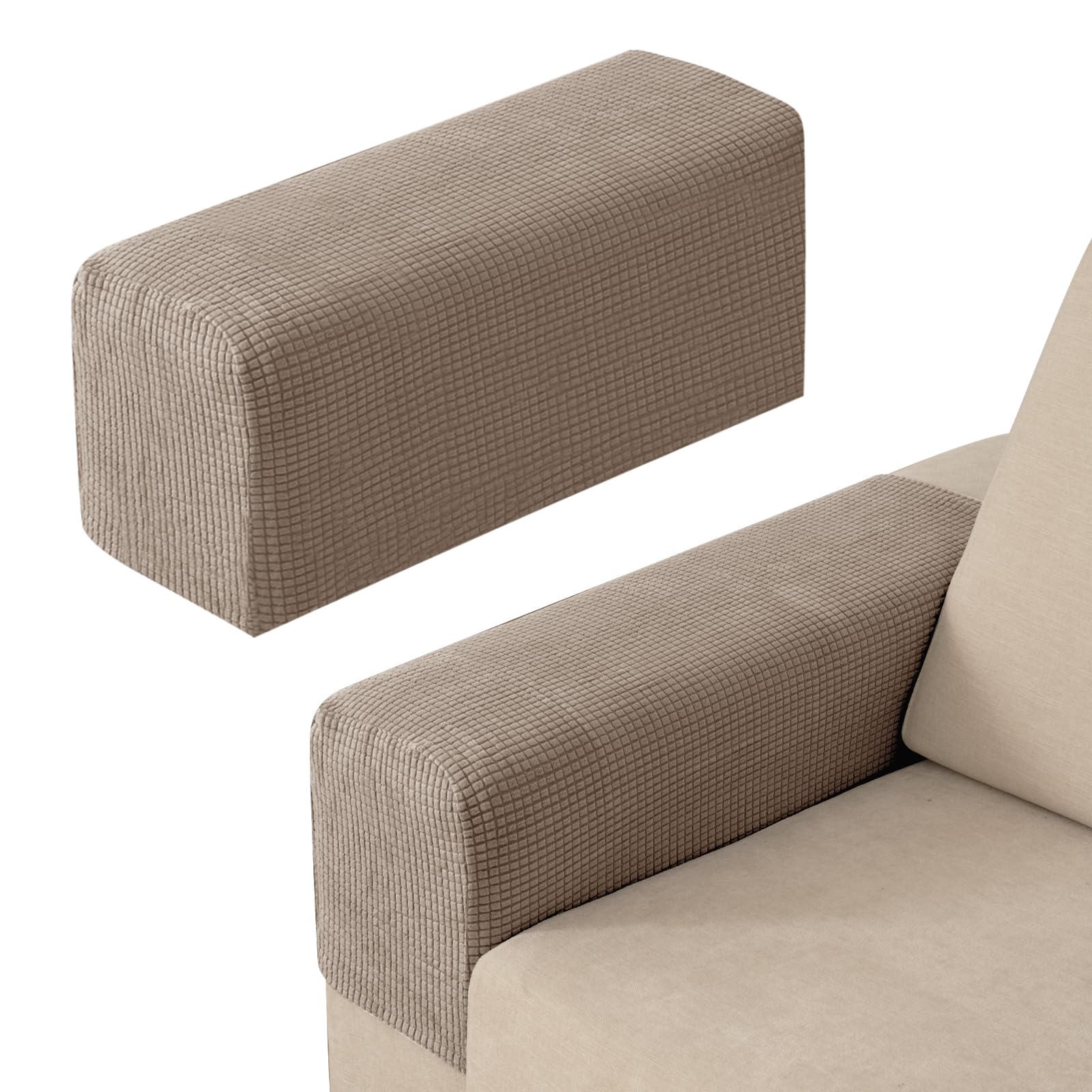 Zlune Armrest Covers Set of 2, Non-Slip Sofa Arm Protectors, Khaki