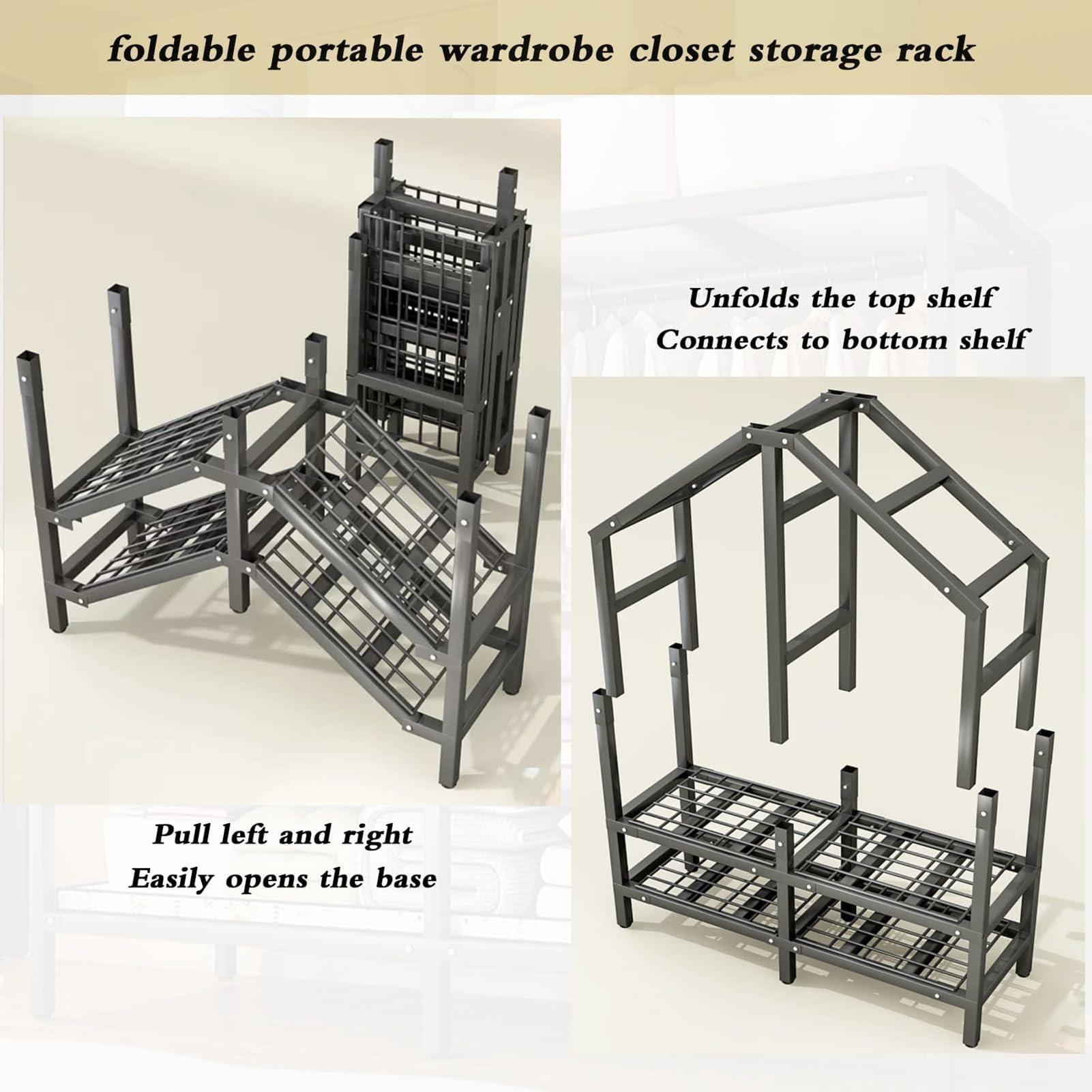 Robuster, Faltbarer Kleiderschrank Mit Rädern, Metallrahmen, Tragbarer | Stoff-Kleideraufbewahrungsorganisator(125*52*180cm)