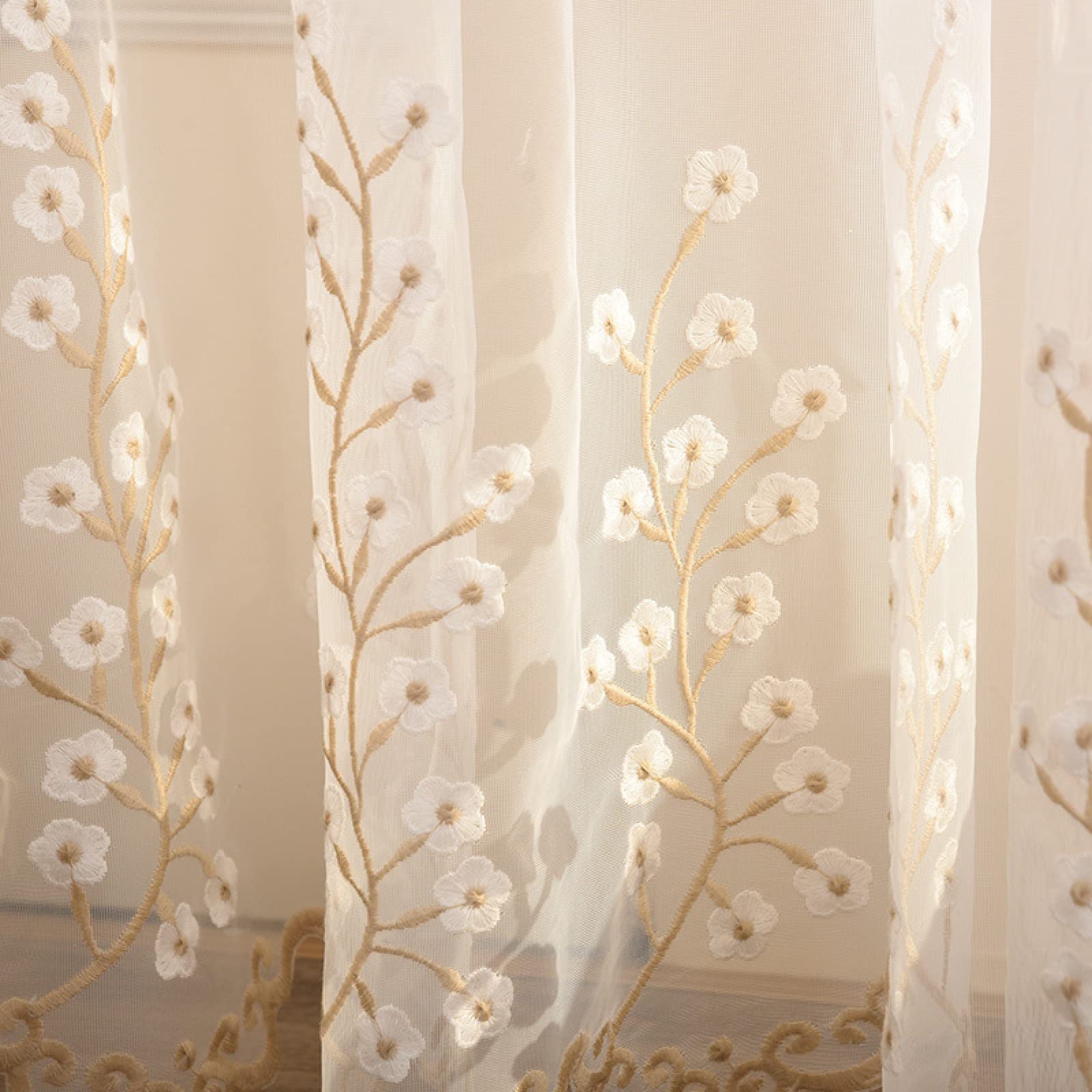 2 Piezas Cortinas Salon Modernas Visillos Poliéster Visillo semitraslúcido con Ollaos para Casa Decoracion Dormitorio, Salón o Habitación - 229 x 274cm(An x Al) Ciruela Beige