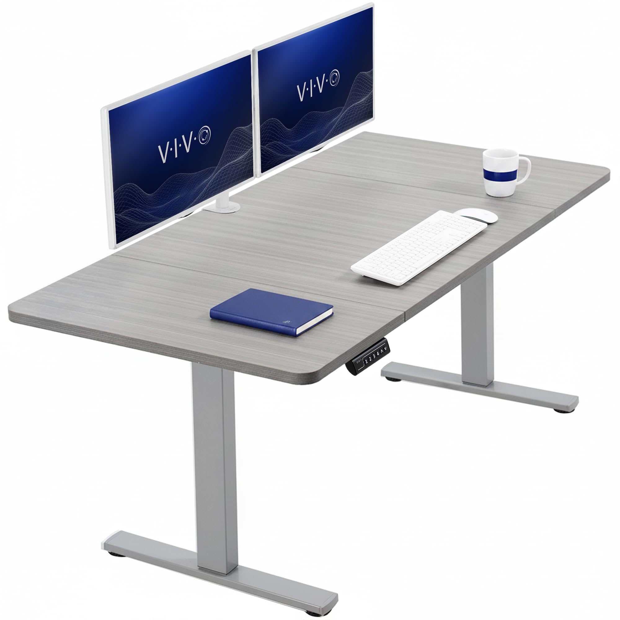VIVO Dark Gray 60 x 30 in Standing Desk, DESK-KIT-1G6G-30 | Electric, Holds 220 lbs, Sit Stand, Height Adjustable, Extra Deep Table Top, Memory Presets, 1B Series, Gray Frame