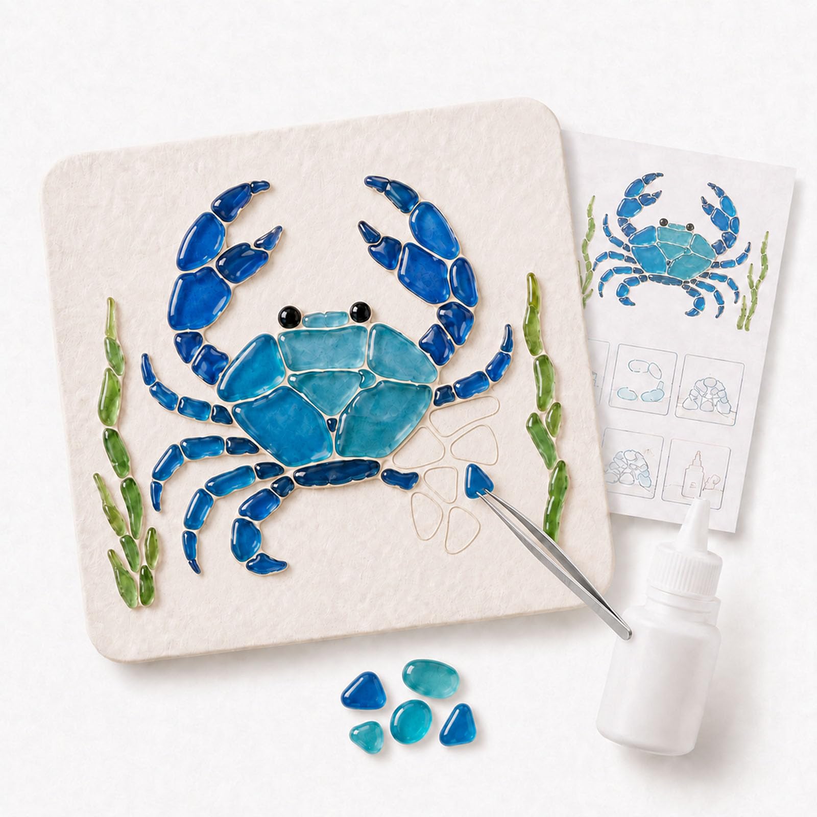Jeeeun Sea Glass Art Kit for Adults, DIY Mosaic Craft, 4‑Inch Board (#H)