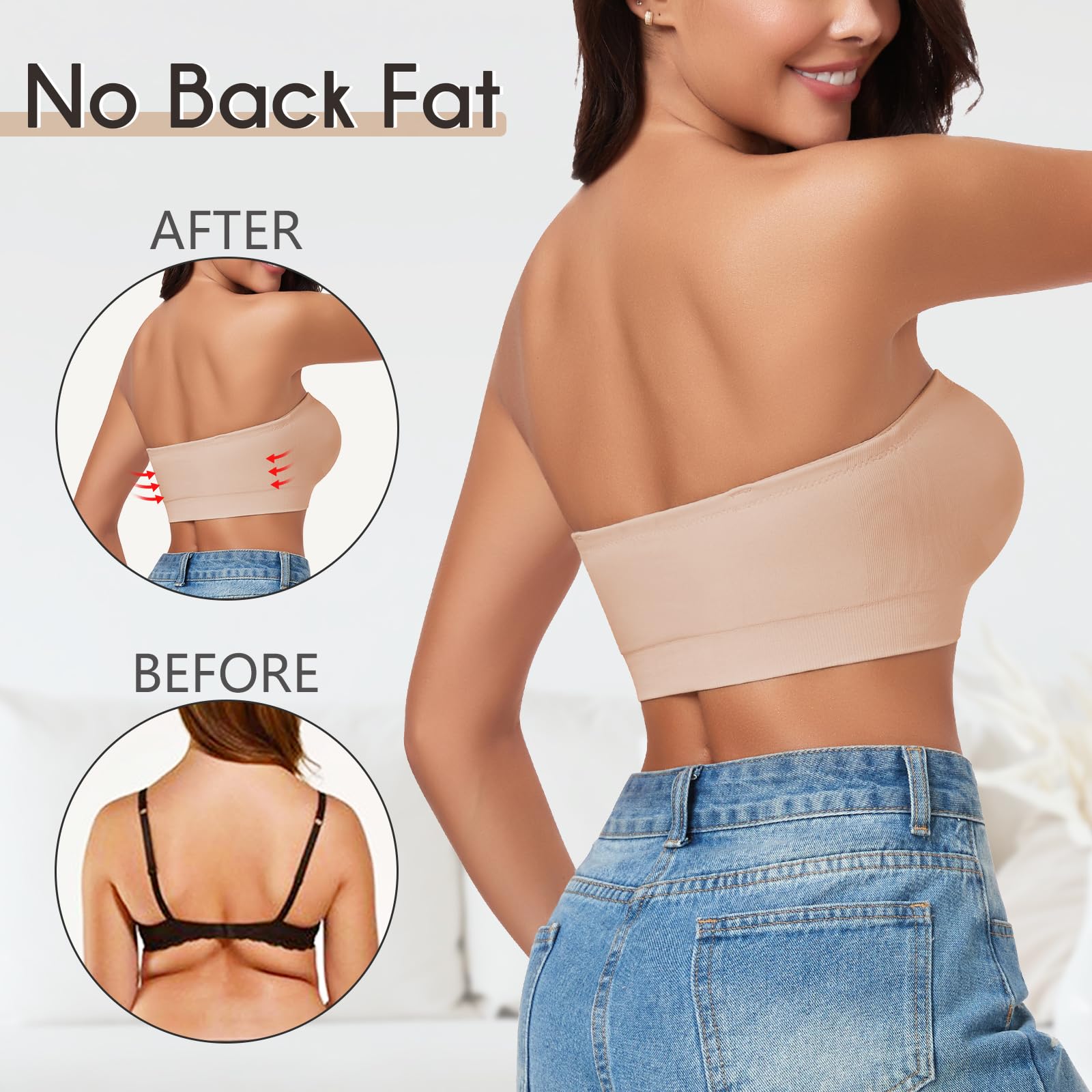 WOWENY Reggiseno a Fascia da Donna Senza Spalline Senza Ferretto, Bralette Imbottita Senza Cuciture con Spalline Trasparenti