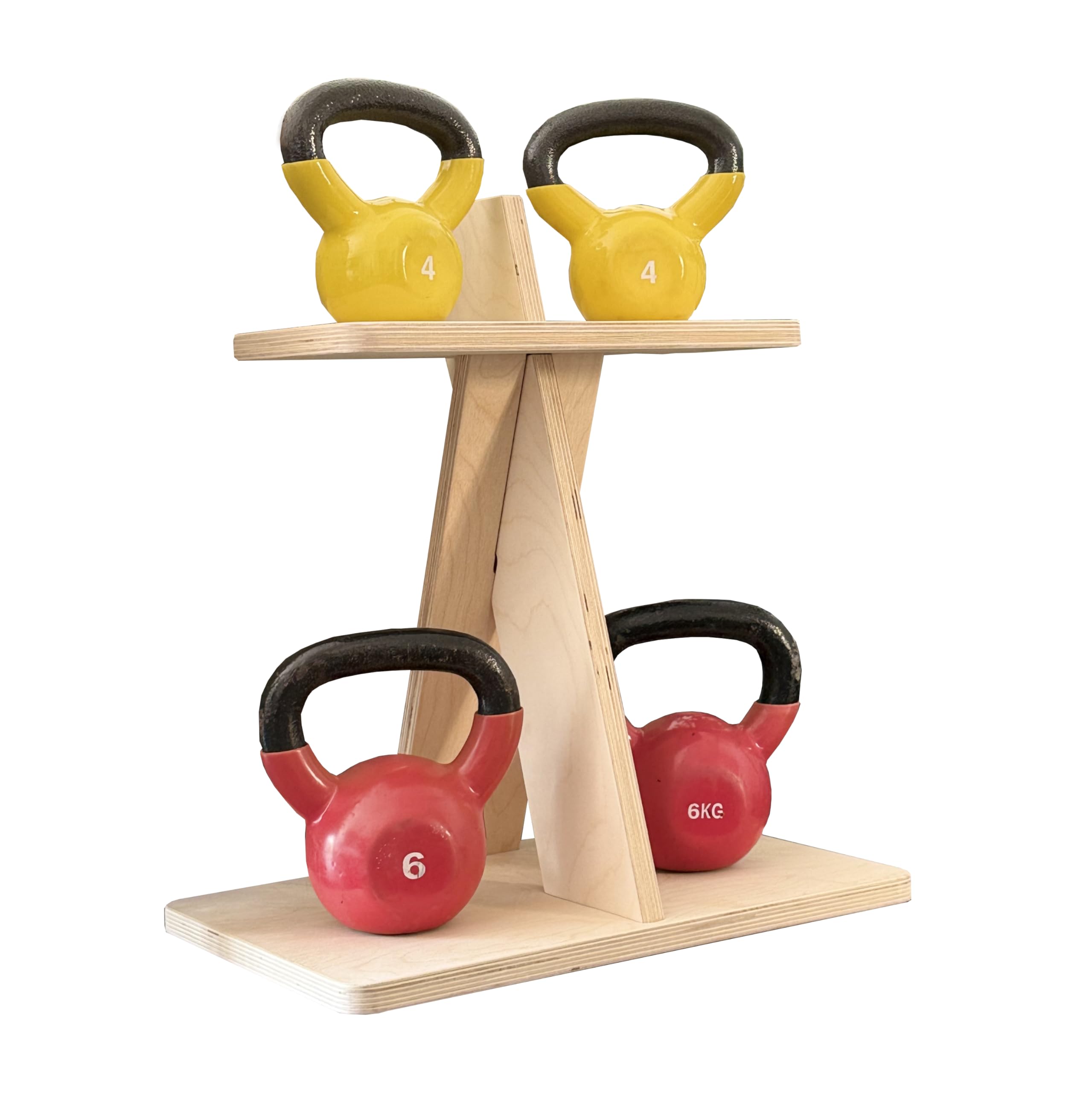 Porta Kettlebell Swing in Legno Artigianale, Rack Porta Pesi per Kettlebell, Home Gym, Struttura in Legno - Peso Supportato per Lato sul Ripiano 10kg, Peso Massimo supportato 100kg