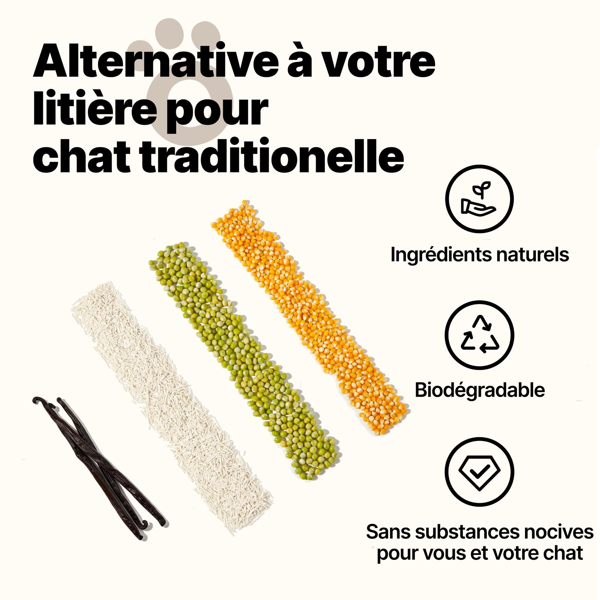 Litière au Tofu pour Chat 3,6 kg - Agglomérante et Végétale avec Fibre de Pois, 99% sans Poussière, Contrôle des Odeurs, Jetable aux Toilettes, Parfum Vanille
