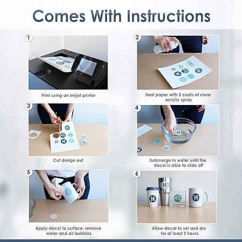 Miniatura 26 de Hayes Waterslide - Papel adhesivo para impresoras de inyección de tinta, 20 hojas transparentes A4 (8.25 x 11.7 pulgadas), secado rápido, fuerte