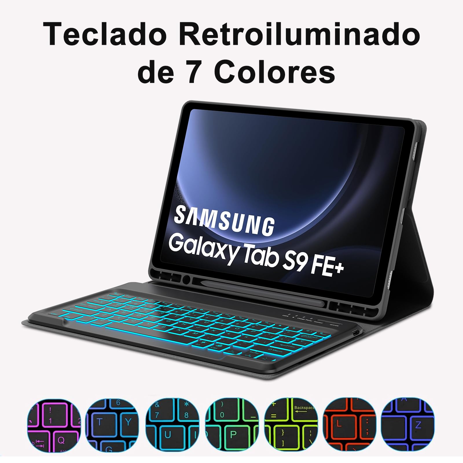 FOGARI Teclado para Samsung Tab S10+ 12.4" 2025/S9 FE Plus/S9+ 12.4" 2023, Funda con Español Ñ Teclado Retroiluminado Bluetooth Magnético Desmontable para Samsung Galaxy Tab S10+ 12.4", Negro