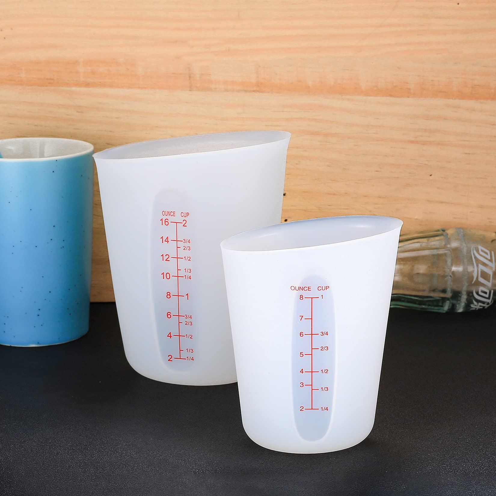 Ewwtrey 2 silikonowe kubki z miarką, 250 ml/500 ml, z żywicy epoksydowej, kubek do mieszania z przezroczystą skalą, silikonowe miseczki do odlewania z żywicy epoksydowej, rękodzieła, laboratorium