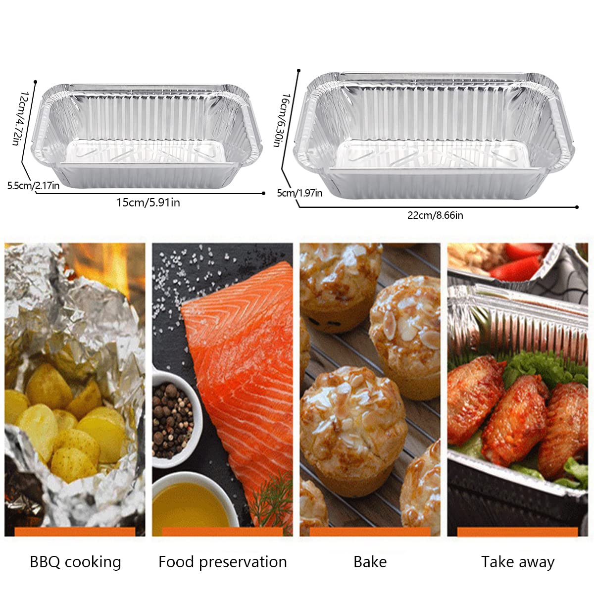 Vaschette Alluminio, 50 Pezzi Jicyor Vaschette Alluminio Usa e Getta, Rettangolare Contenitori in Alluminio Monouso Per Cuocere Al Forno Grigliare Cucinare