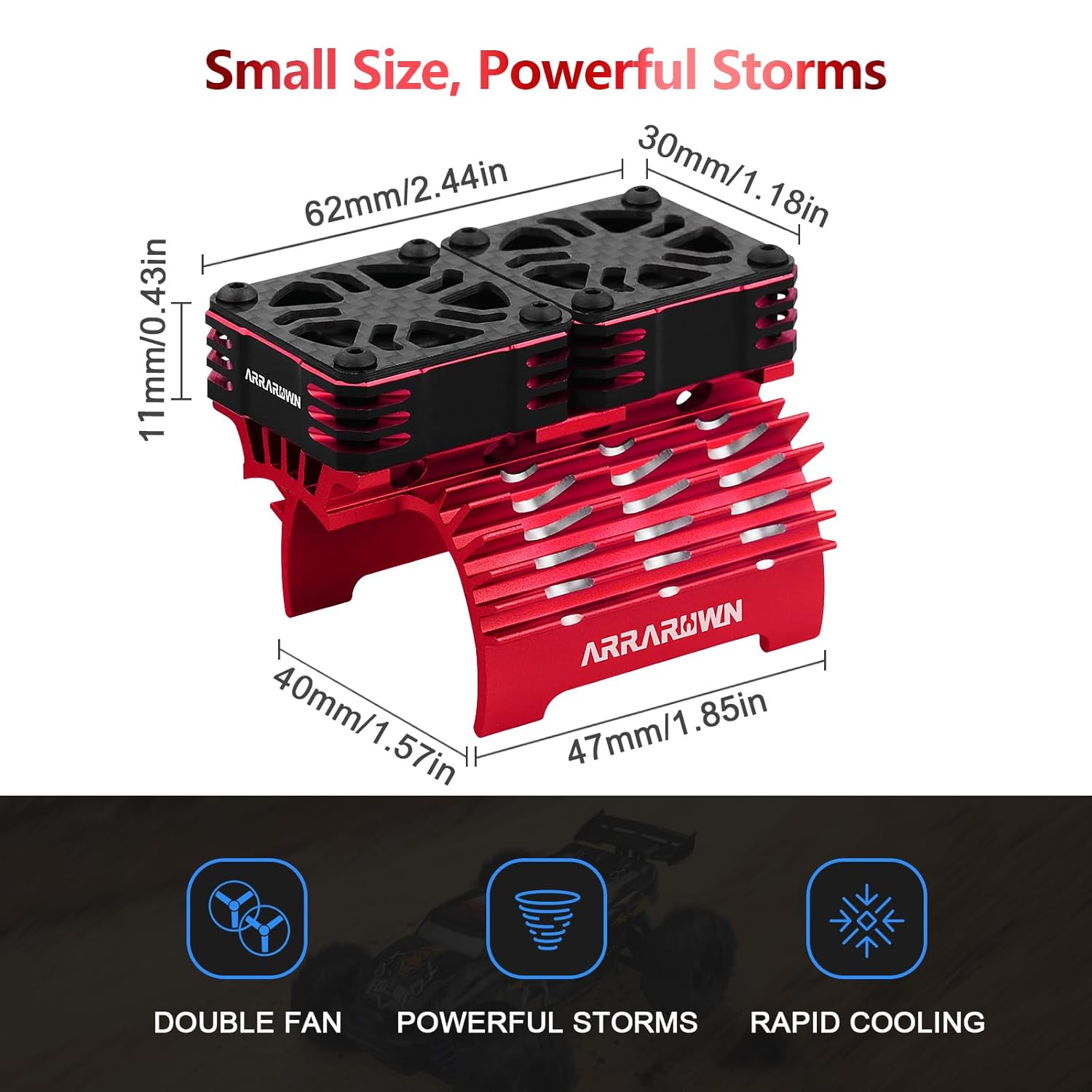 Disipador Térmico Con Doble Ventilador Para Motor RC 1/8 – NHX RC V2, 28000 Rpm, Color Azul