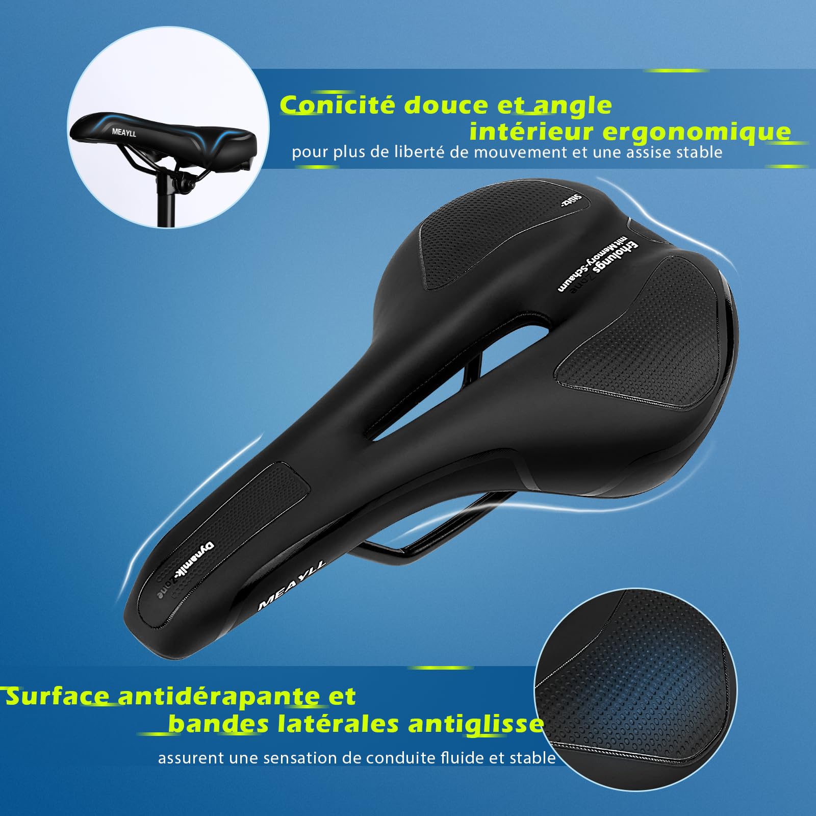 Selle de Vélo Confortable Homme Femme, 2026 Selle VTT Ergonomique avec Mousse à Mémoire de Forme et Répartition Optimisée de la Pression, pour Trekking, VTT, Vélo de Route et Sorties Intensives