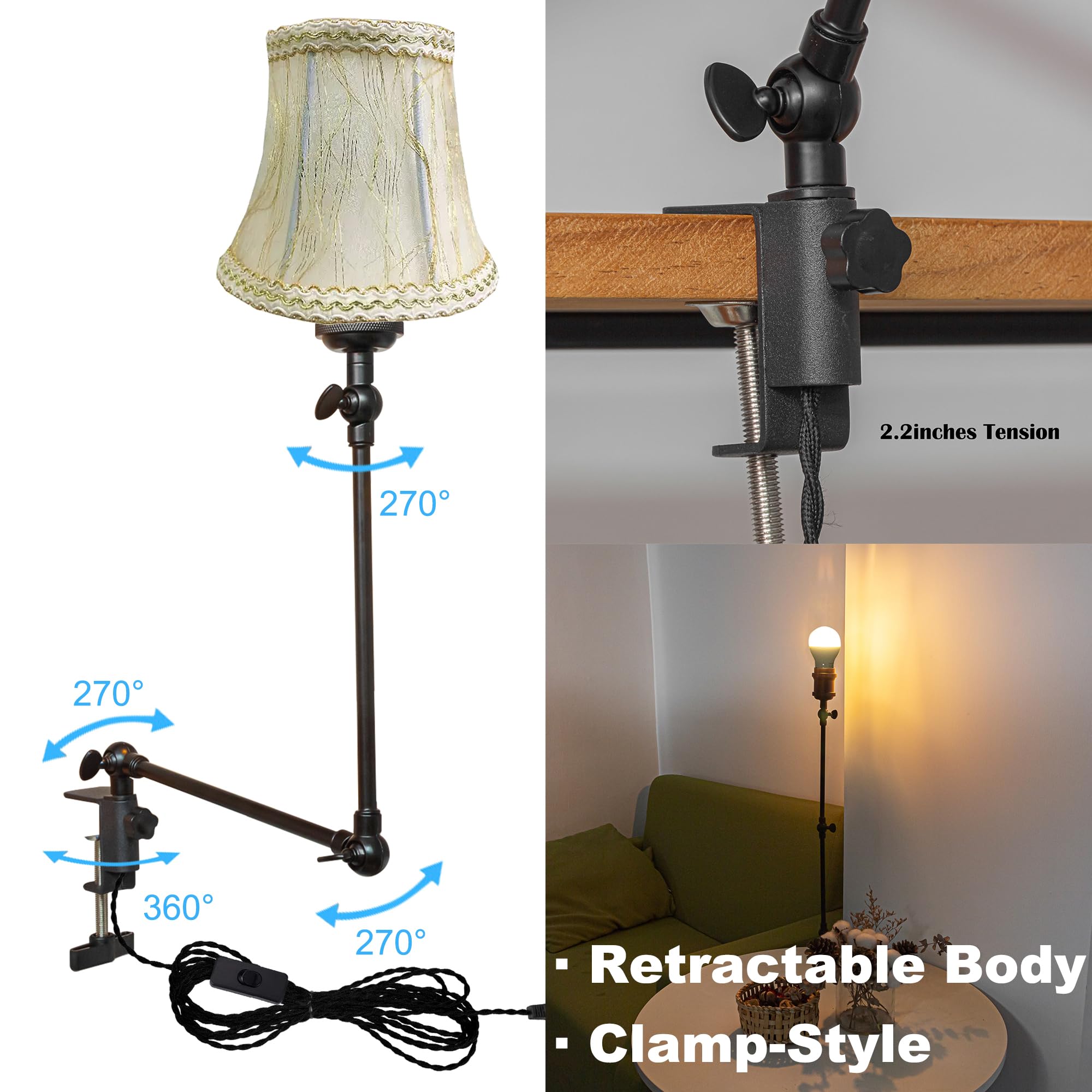 Klemmleuchte mit Fernsteuerung,1 Packung Leselampe mit 2,5 m Kabel, Dimmbar Nachttischlampe,Augenpflege Schreibtischlampe für Büro Heimgebrauch, E27 Lampenhalterung - DZ0330/8