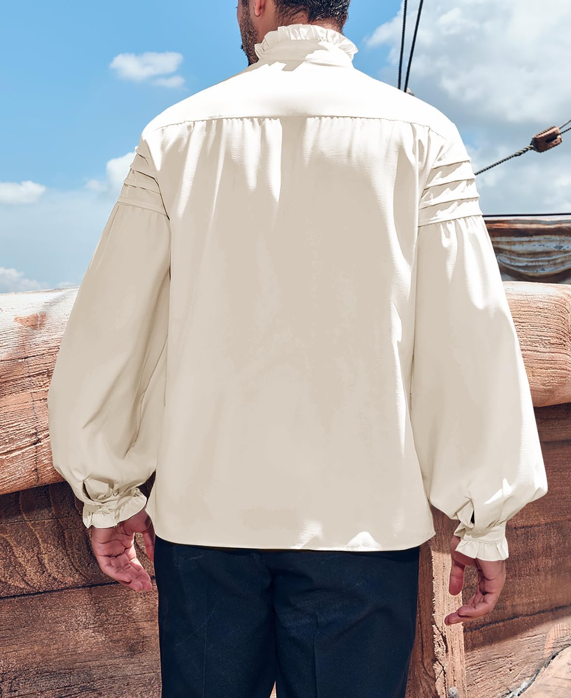 Runcati Mens Pirate Medieval Shirts Ruffle Steampunk Victorian Cosplay Costume Gothic Renaissance Shirt Viking Tops - Image 3