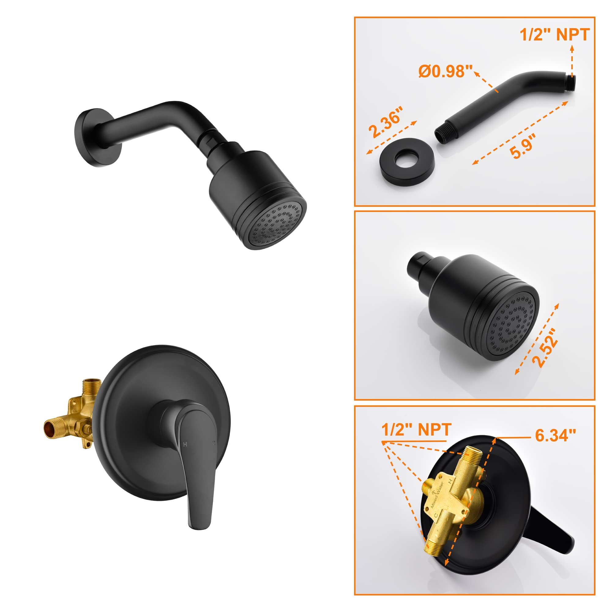 Set Doccia, Sistema Doccia a Incasso, Accessori Doccia, Miscelatore Doccia, Kit di Finitura Doccia monofunzione, rubinetti per Vasca con bilanciamento della Pressione e soffione a