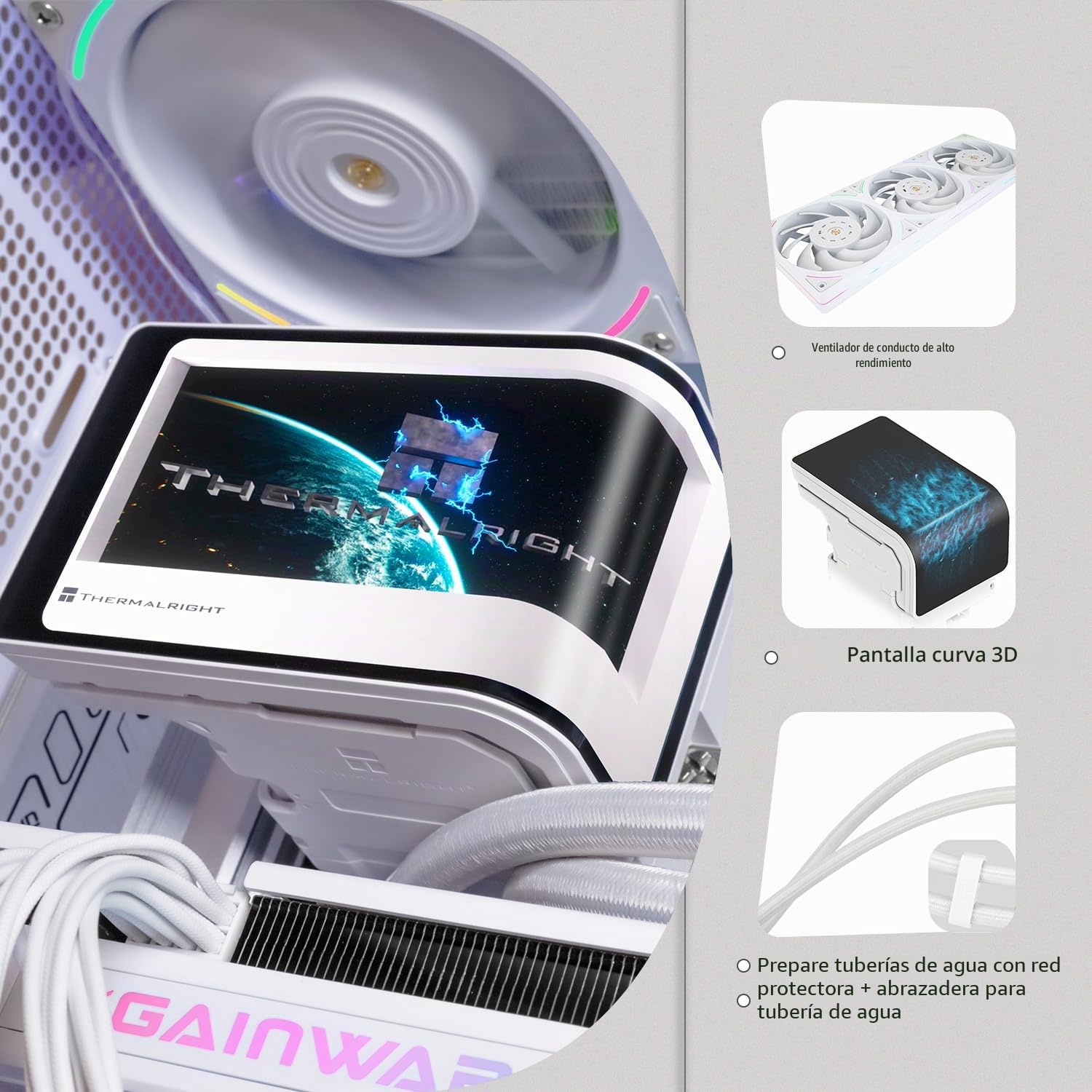 TR-Thermalright Wonder Vision 360 UB ARGB White Enfriador de procesador líquido, pantalla curva 3D de 6,67 pulgadas con resolución 2400x1080 - magnética, 360mm Aio, para AM4/AM5, LGA1851/1700/115X