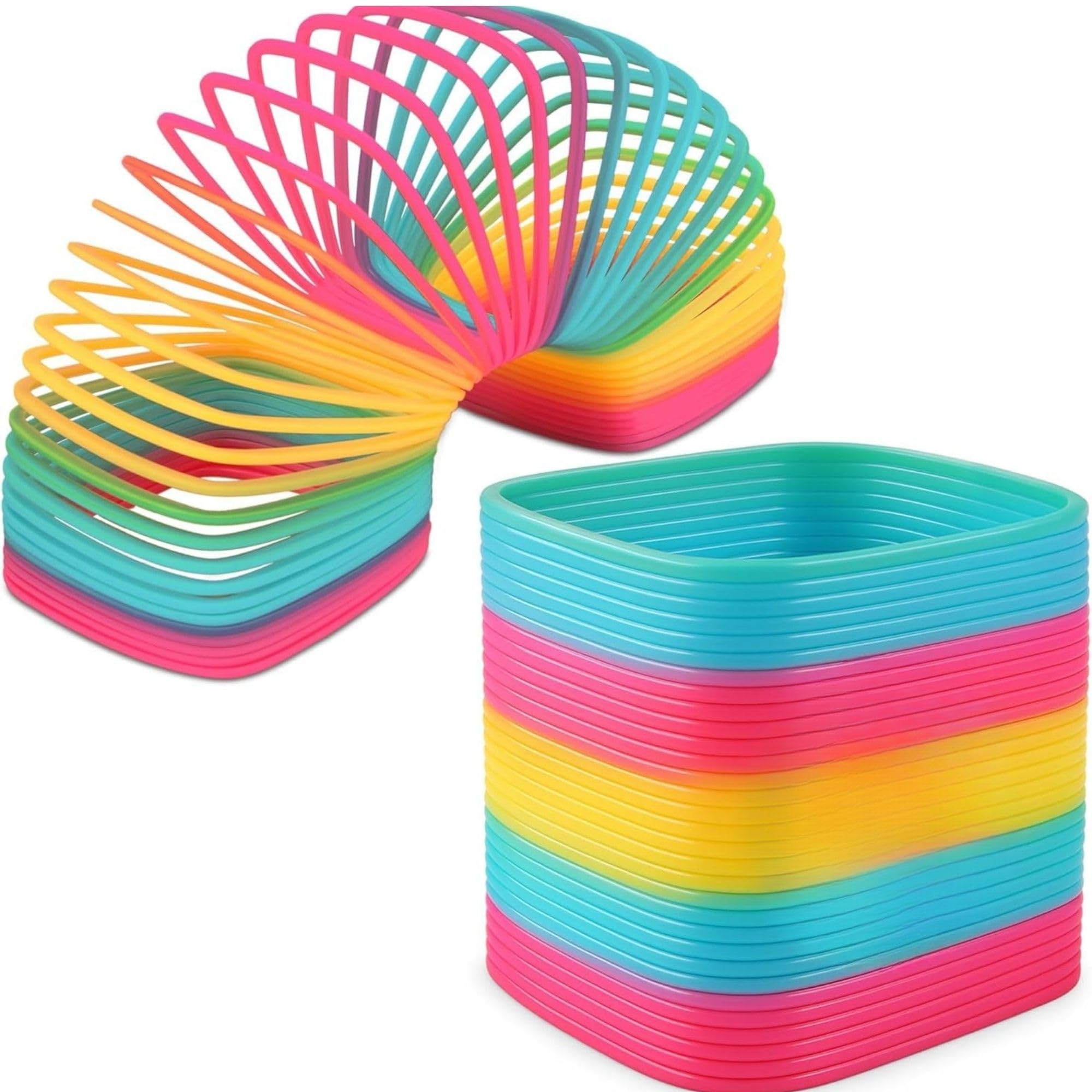 MALLEXO Square Shape Bouncy Magic Spring Toy for Kids 3+ | Rainbow Multicolor Slinky Expandable Stretchy Spring Stress Relief Toys for Boys, Girls and Adults | Fun Activity Toy & Decoration Items