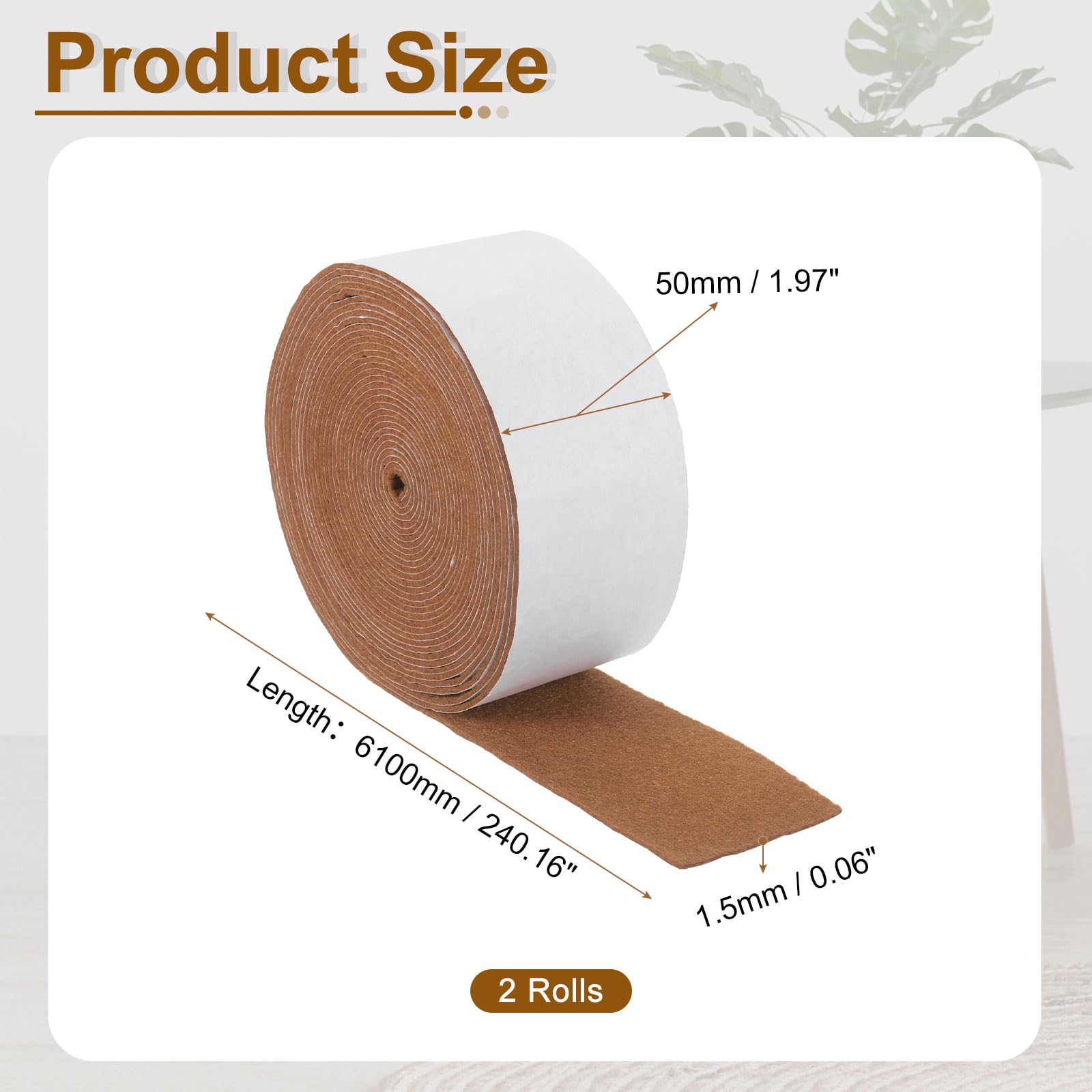 QUARKZMAN 2 Rotoli Felt Adesivo Autoadesivo 2 x 240" x 0.06" Marrone Chiaro