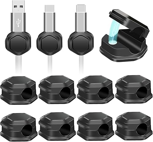 Paquete de 12 clips magnéticos para cables, organizador de cables para escritorio, soporte de cable para mesita de noche, organizador de cables