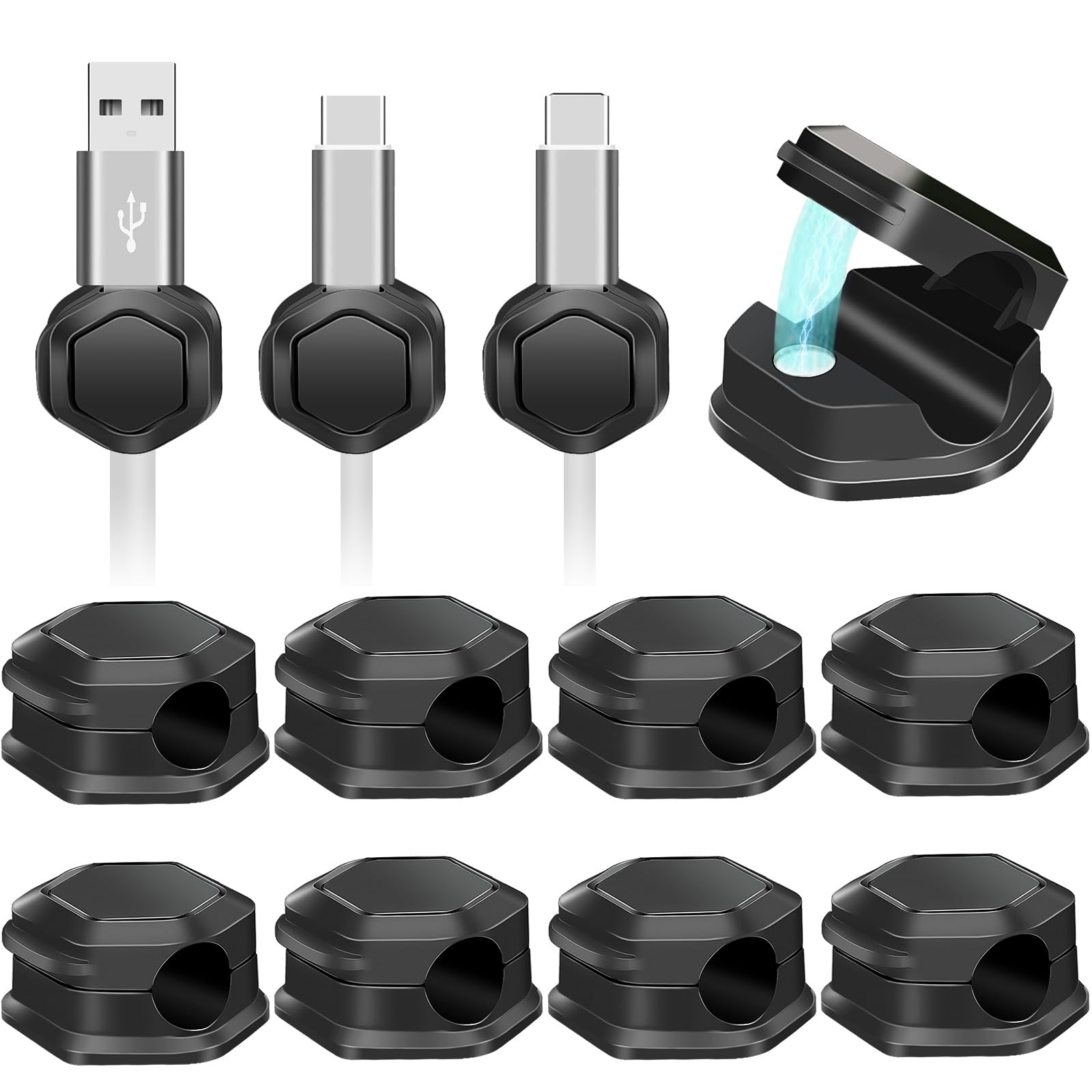 12 Pack Magnetic Cable Clips- Cord Organizer for Desk- Cord Holder for Nightstand- Cord Holder, Magnetic Cord Organizer, for Desk, Nightstand, Phone Charger, Computer, Office,Home, Car