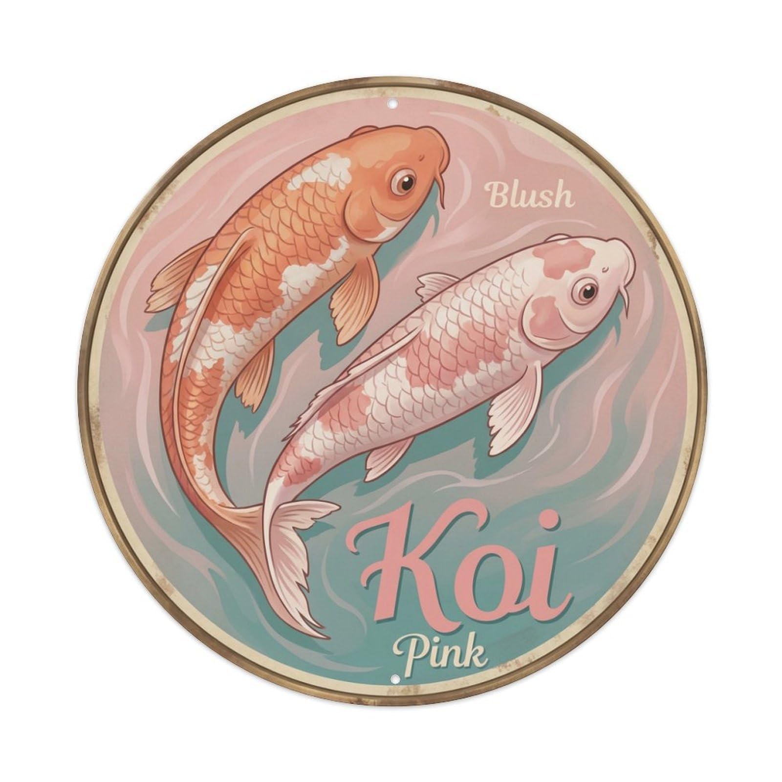 Koi Fish Blush Pink Waters Soft Rose Romantic Delicate Metal Tin Sign
