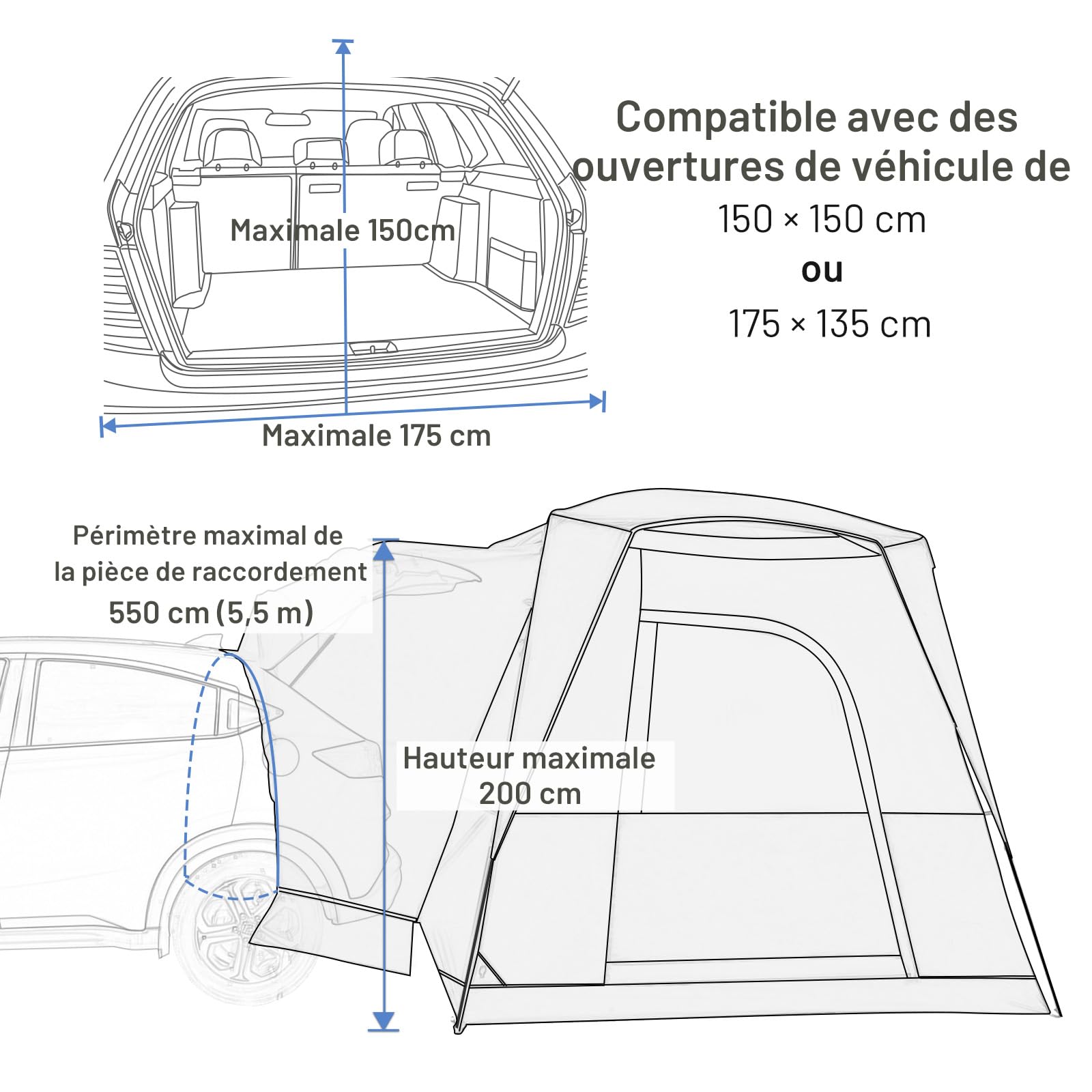 TIMBER RIDGE Tente arrière de voiture pour 4 à 5 personnes, étanche | Tente de camping étanche 2000 mm pour caravane, voyage, famille, 305 x 245 cm