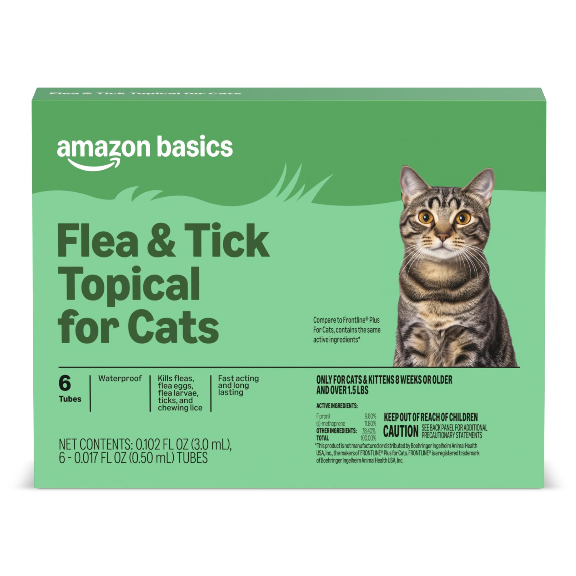 Amazon Basics Flea and Tick Topical Treatment for Cats (Over 1.5 Pounds), 6 Count (Previously Solimo)