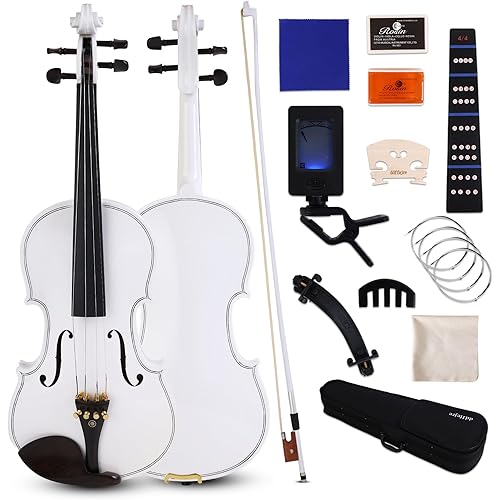 Violin 4/4 Full Size, Beginner Violin For Kids,Students,Adults,Fiddle Set with Hard Case,Bow,Rosin,Shoulder Rest,Tuner,Extra Strings,Bridge,Fingerboard Stickers