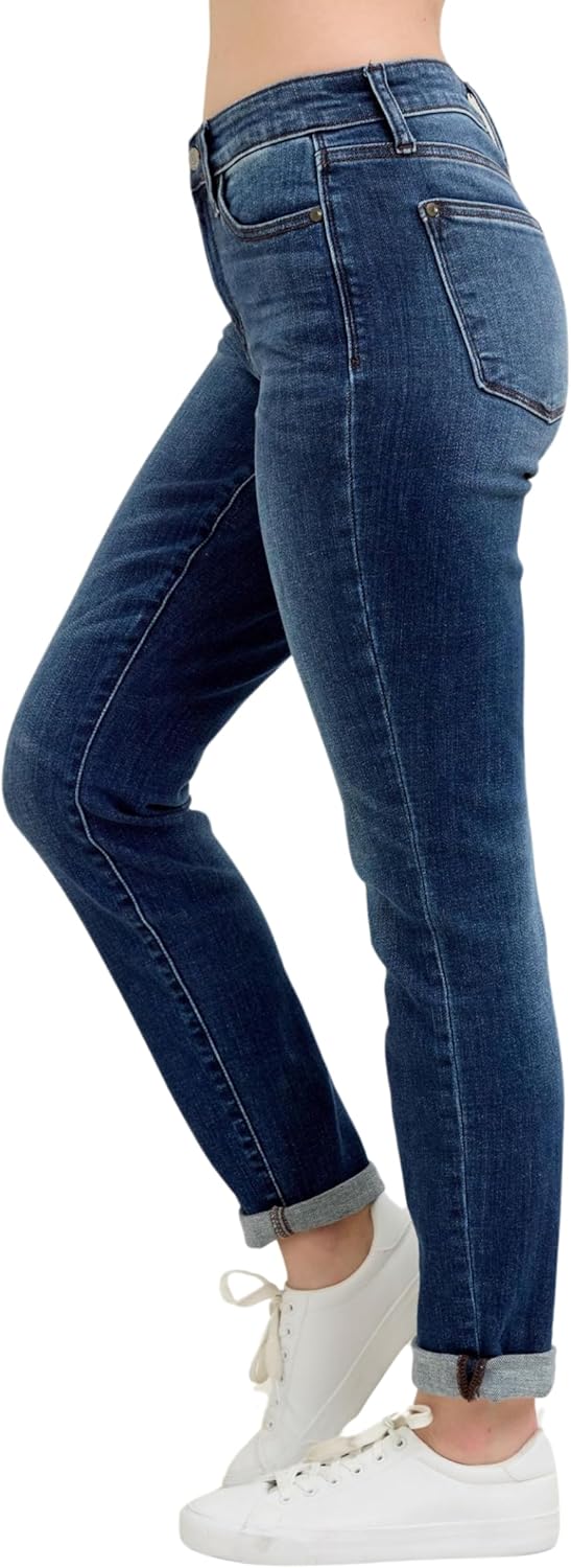 Judy Blue Classic Mid Rise Medium Wash Cuffed Slim Fit Jeans - Image 7