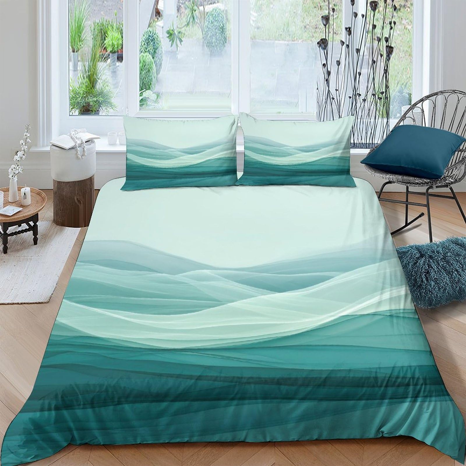 Ctjqhvkz Style-1 3D Printed Ocean Wave Fitted Sheet Microfiber Soft Anti-Slip Gradient Green Mattress Cover For Bedroom Guestroom Easy Care Single（135X200cm）