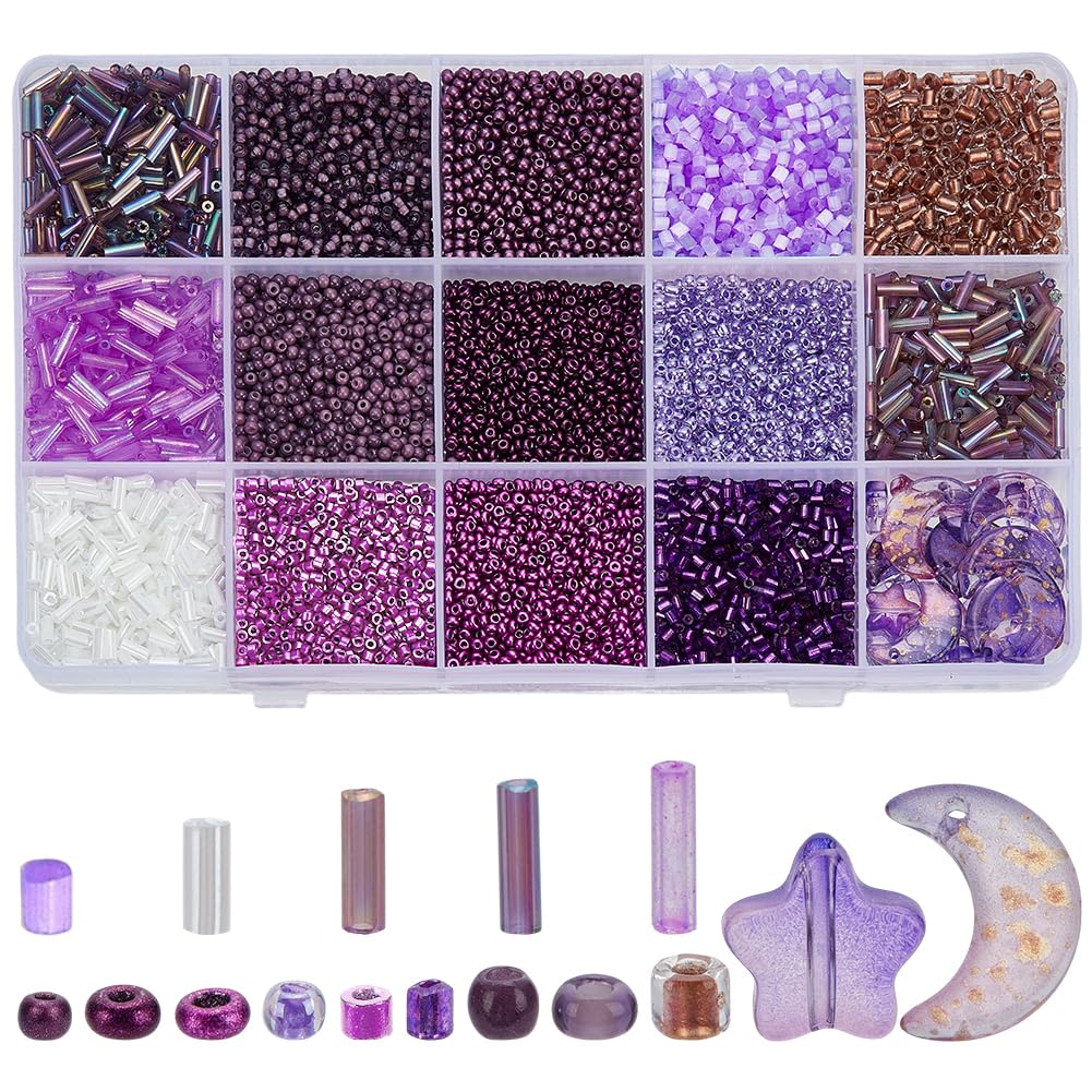 Perles en verre de 2 mm violettes de rocaille de lune et d'étoiles pour bijoux