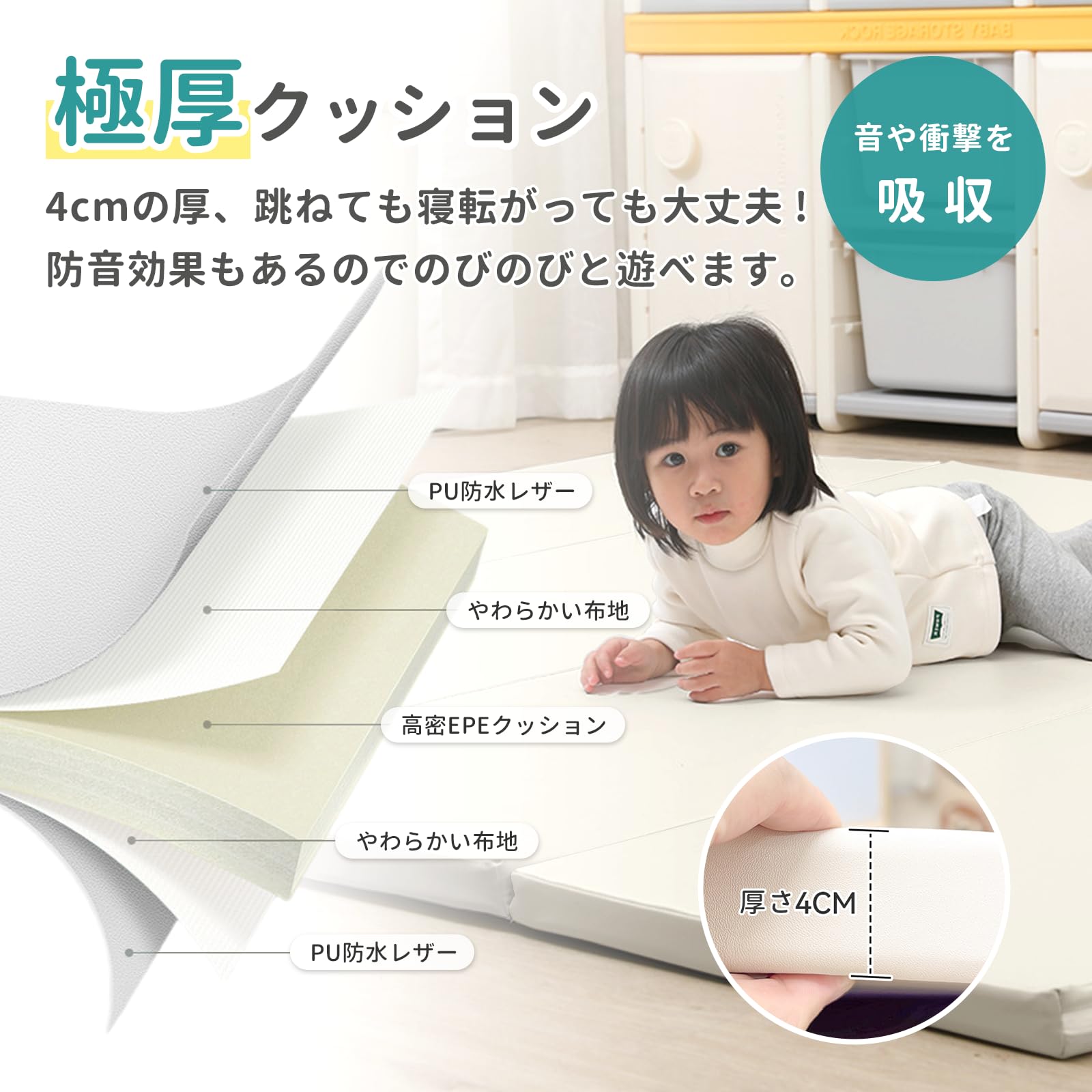 Amazon | プレイマット 赤ちゃん 厚さ4cm ベビーマット 大判 厚手 