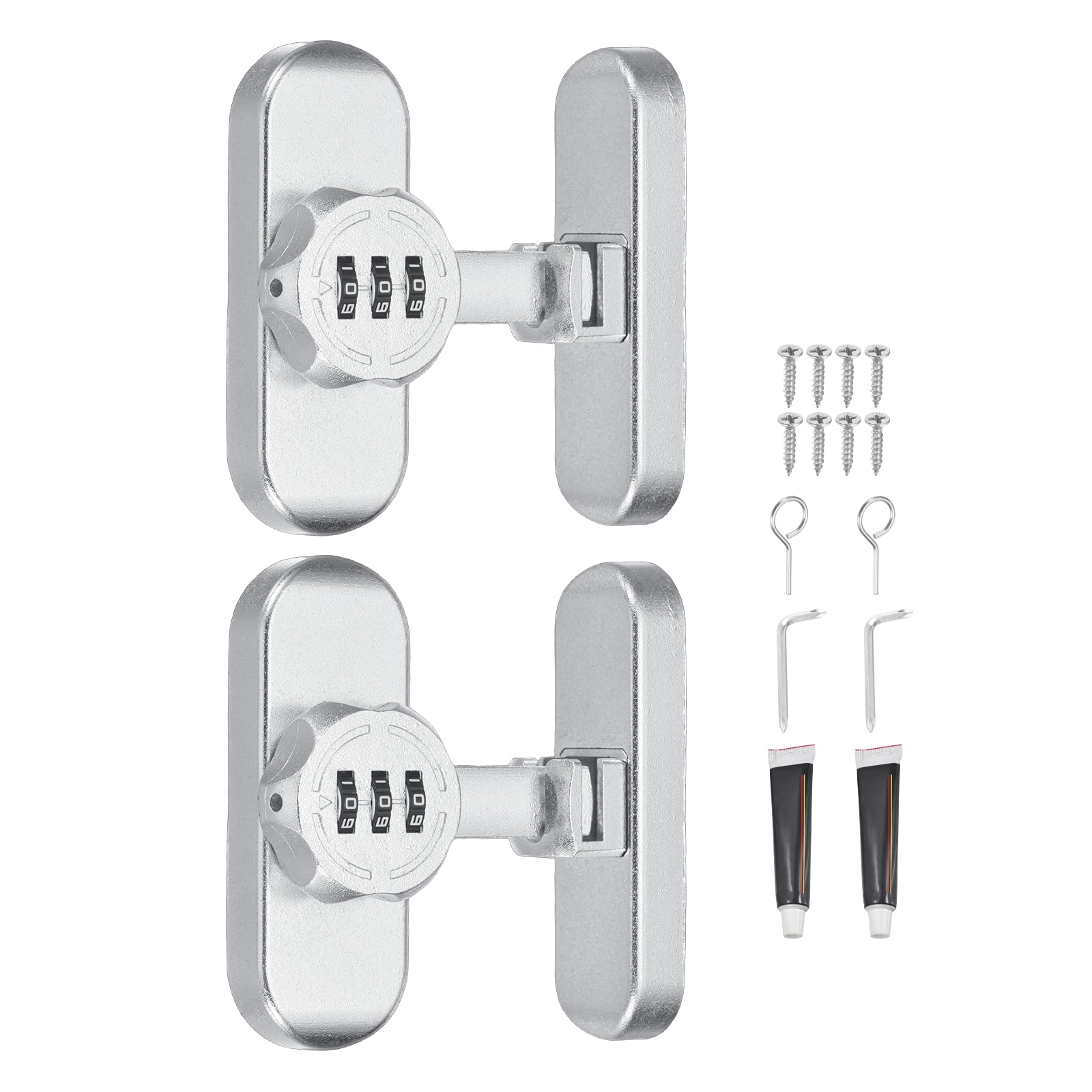 PATIKIL 2Pcs 90/180 Degree Barn Door Combination Lock with Password, 3 Digit Mechanical Password Lock for Sliding Door Gate Cabinets Closet, Silver